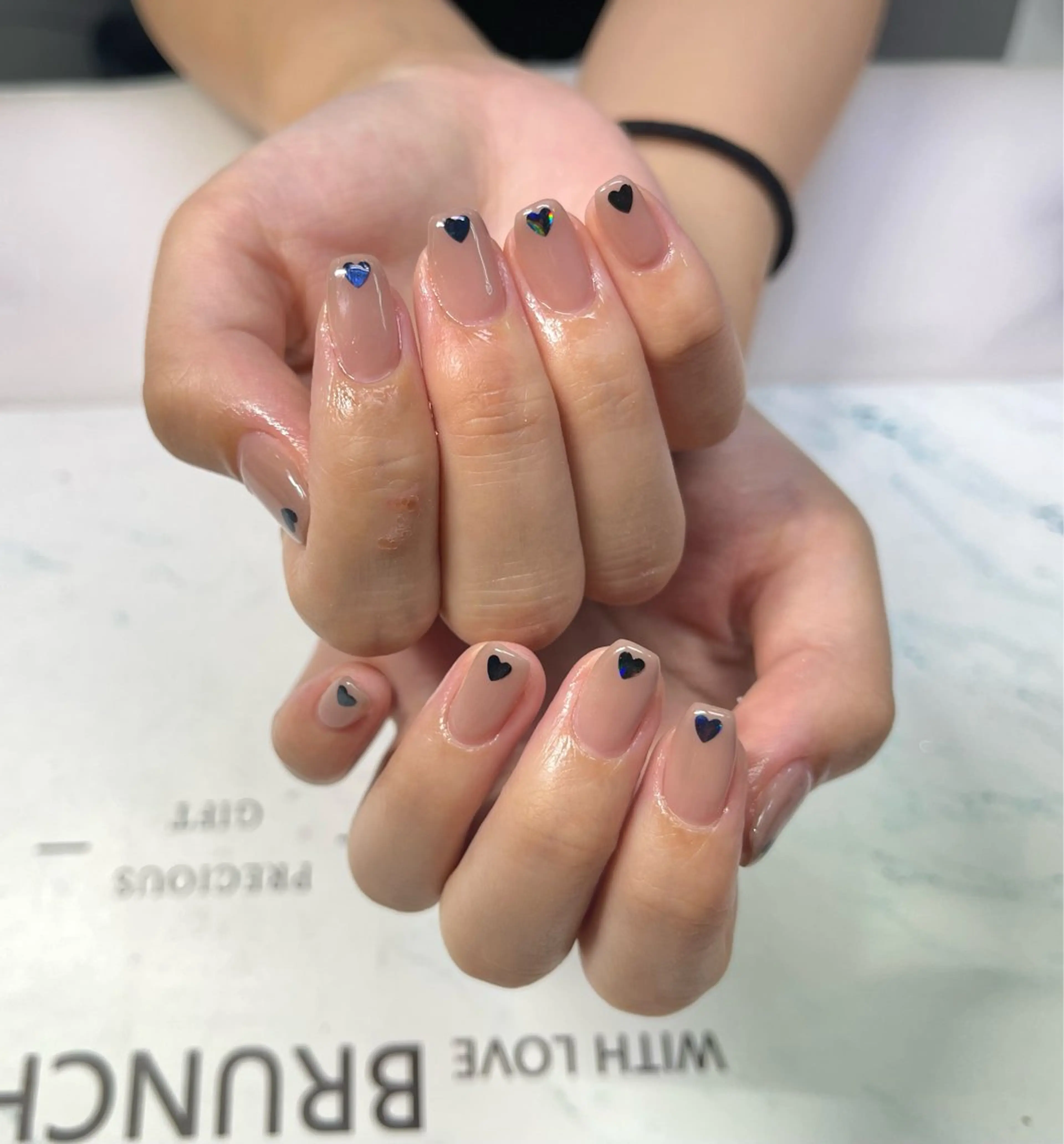 ネイル オーロラネイル 長さ出し フットネイル ジェルネイル ハート Jasmine -のネイルデザイン