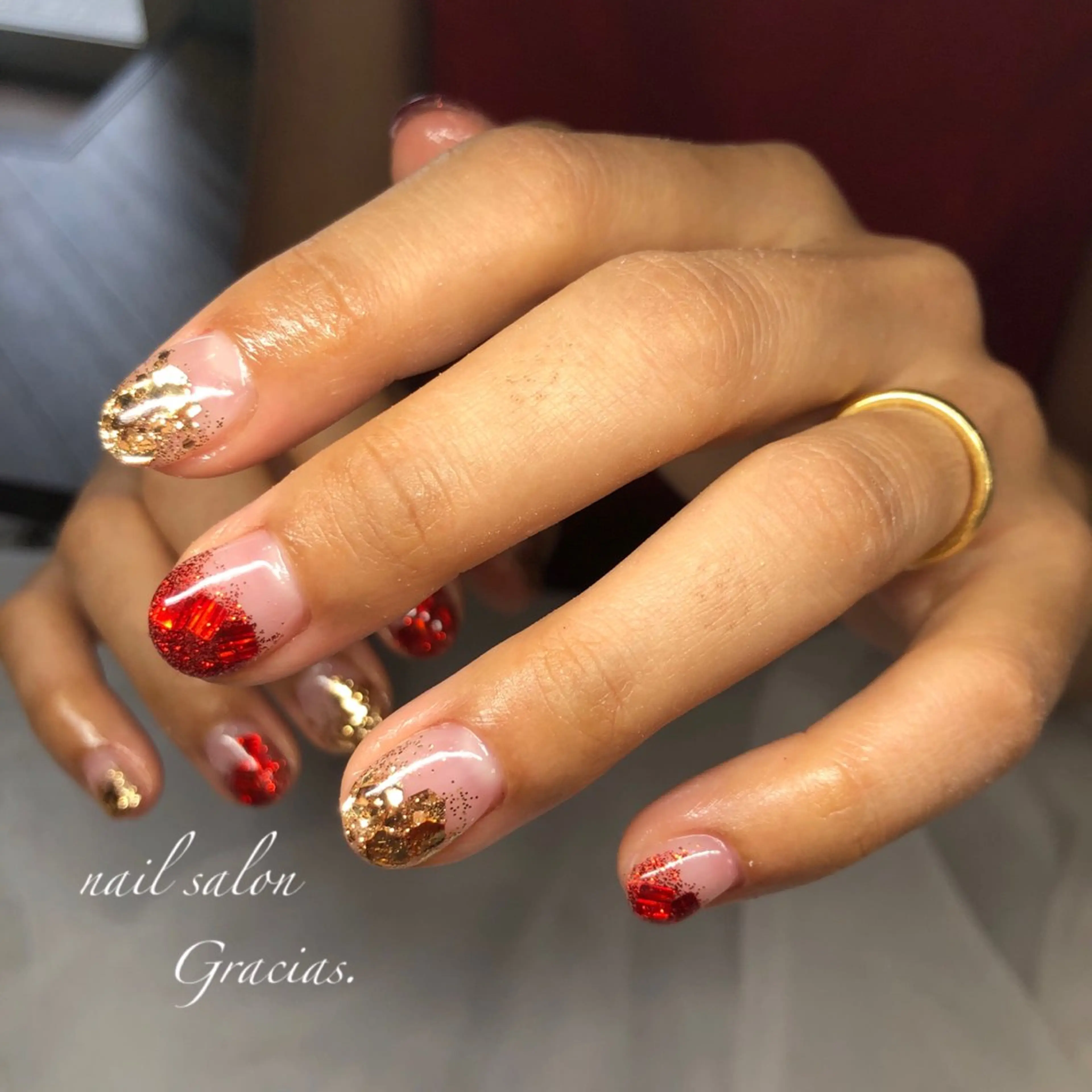 ネイル アートネイル 長さ出し フレンチネイル ジェルネイル グラデーション ハンドネイル Gracias. rieのネイルデザイン