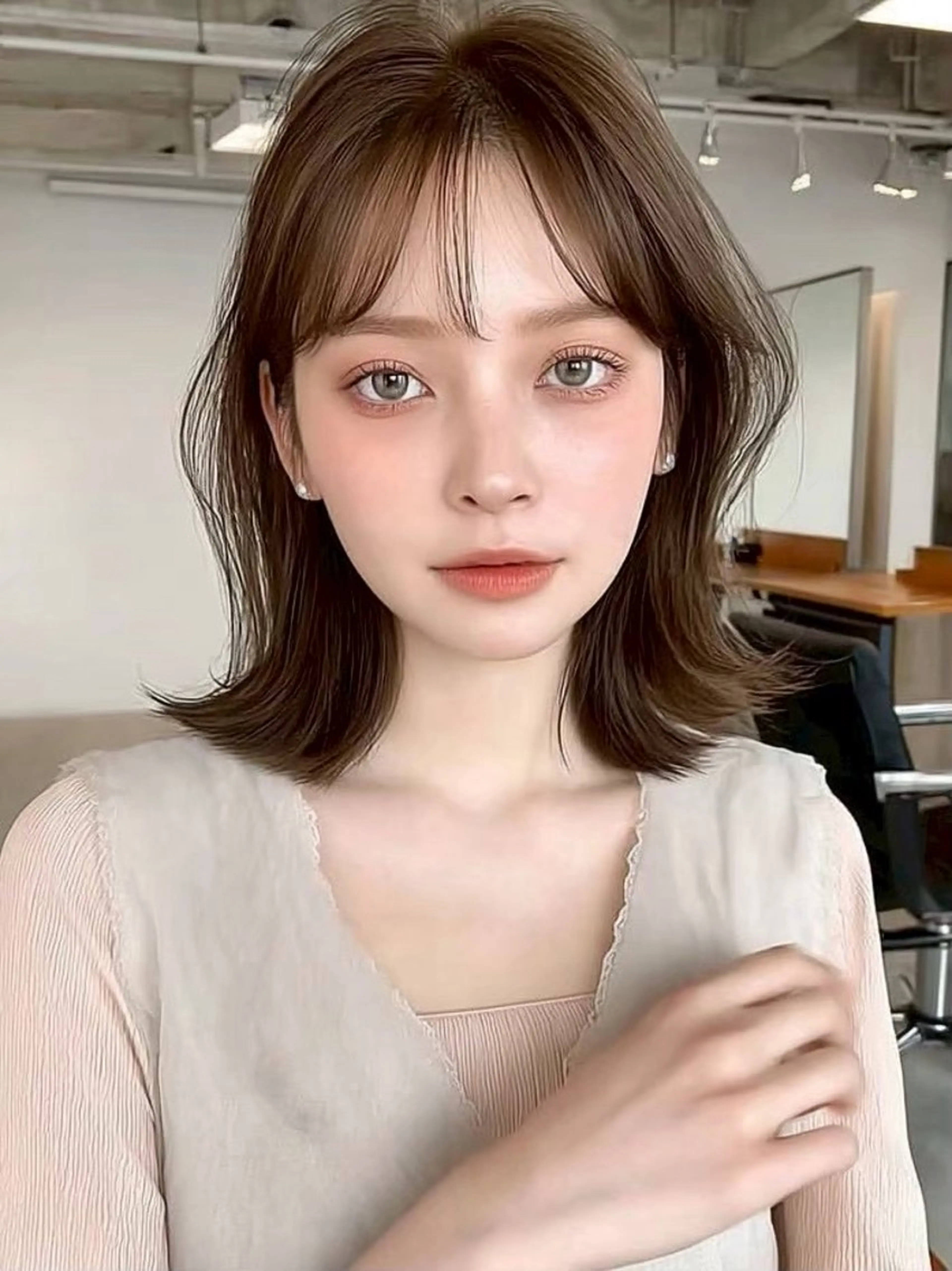 ミディアム カラー 透明感カラー 髪質改善 韓国風ヘア レイヤーカット 似合わせカット カット ヘアカラー Ayumu /京都／西院のヘアスタイル