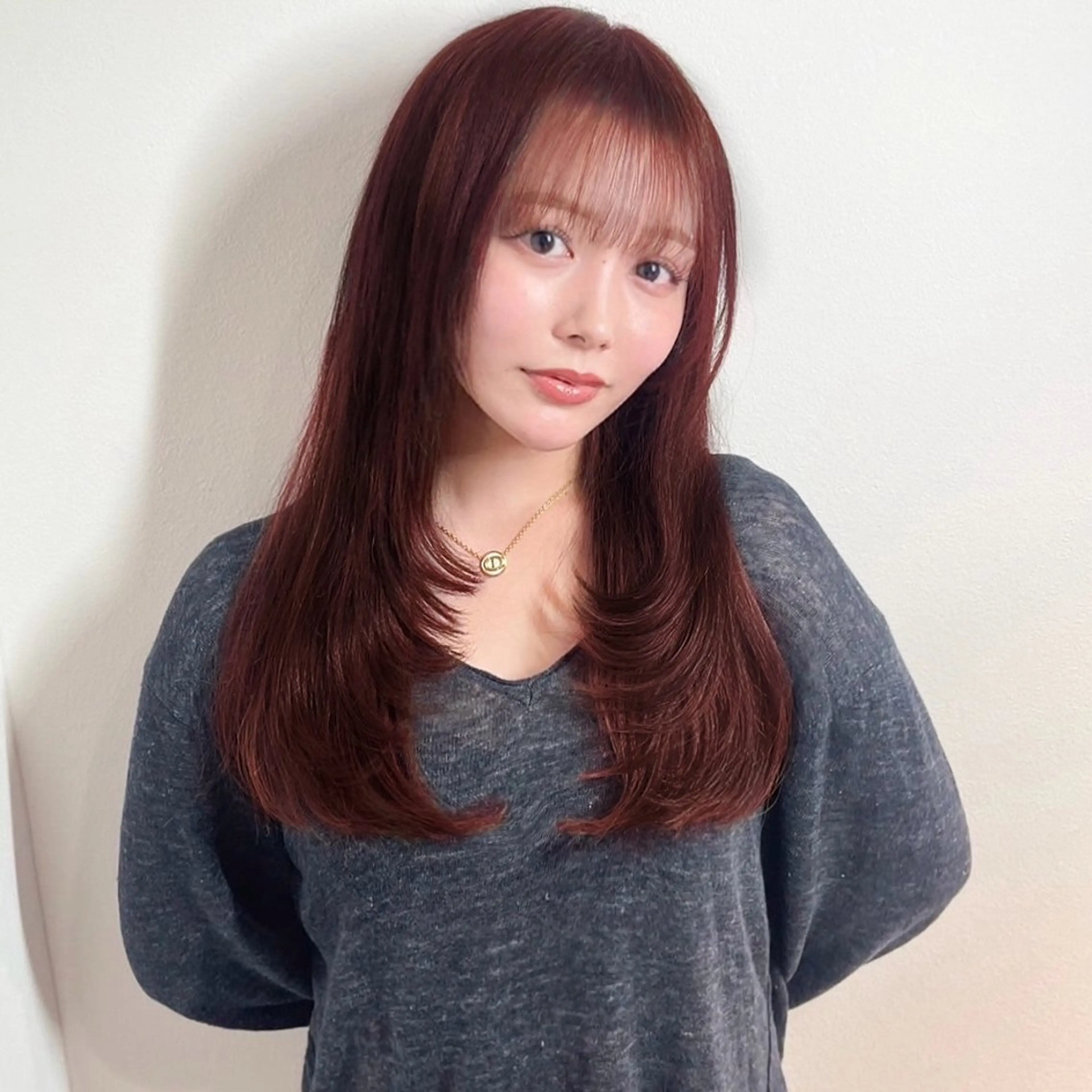 ロング カラー レッドカラー レイヤーカット 暖色/ミルクティー /レイヤー/マリア♡のヘアスタイル