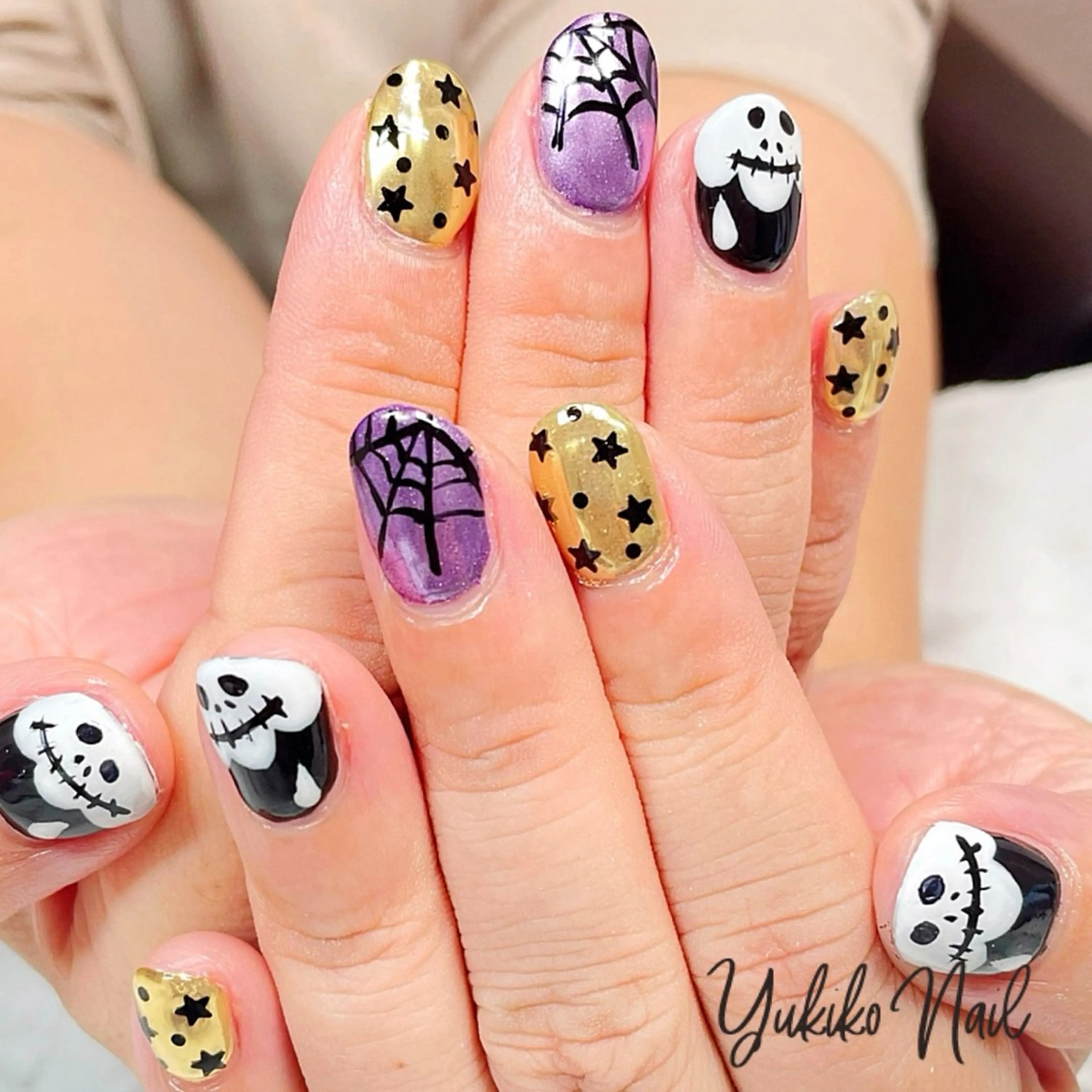 ネイル ハロウィン マグネットネイル ミラーネイル ハンドネイル ユキコ ネイルのネイルデザイン