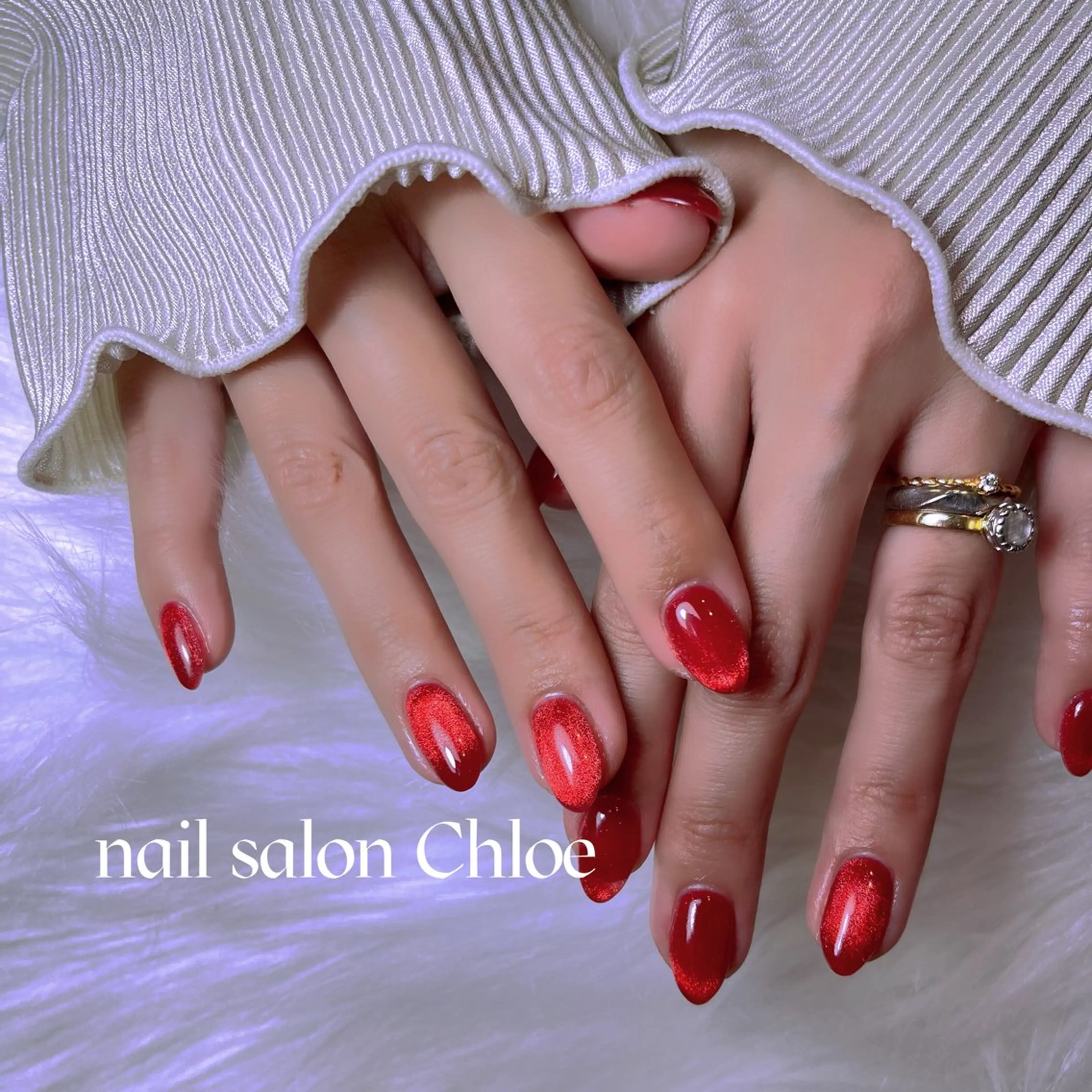 ネイル マグネットネイル 赤色 ハンドネイル 鈴木 利奈のネイルデザイン
