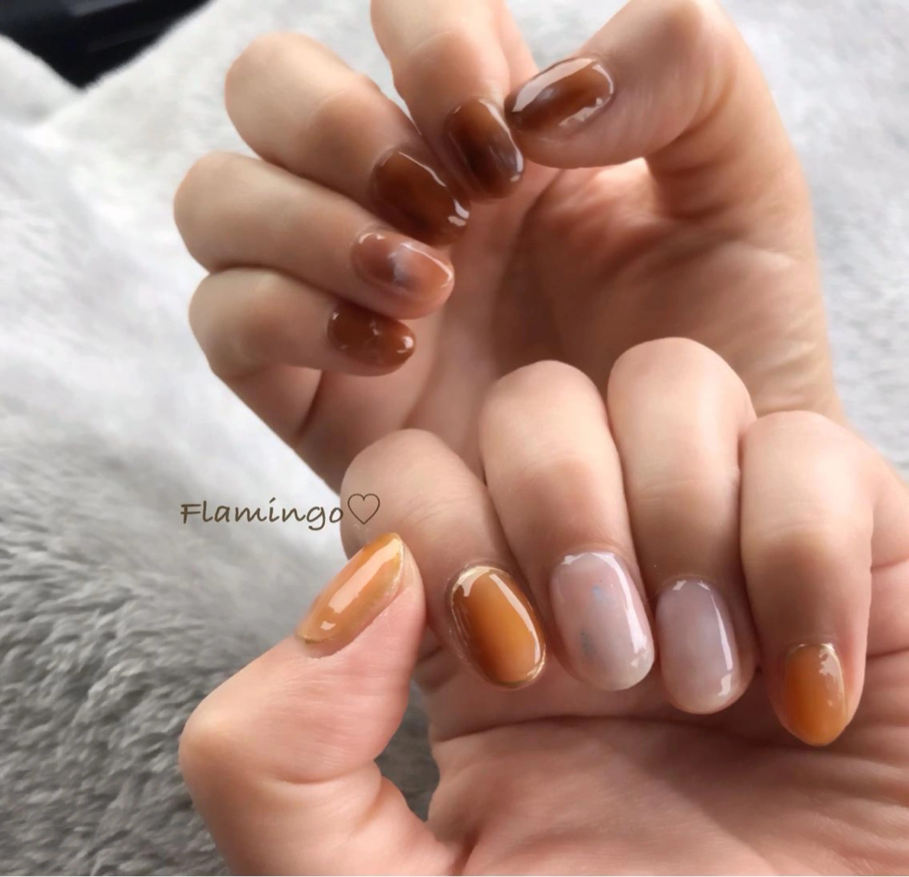 ネイル べっ甲ネイル ブラウン ジェルネイル グラデーション ニュアンスネイル 40代からの爪肌を 労る♡きちんとネイルのネイルデザイン