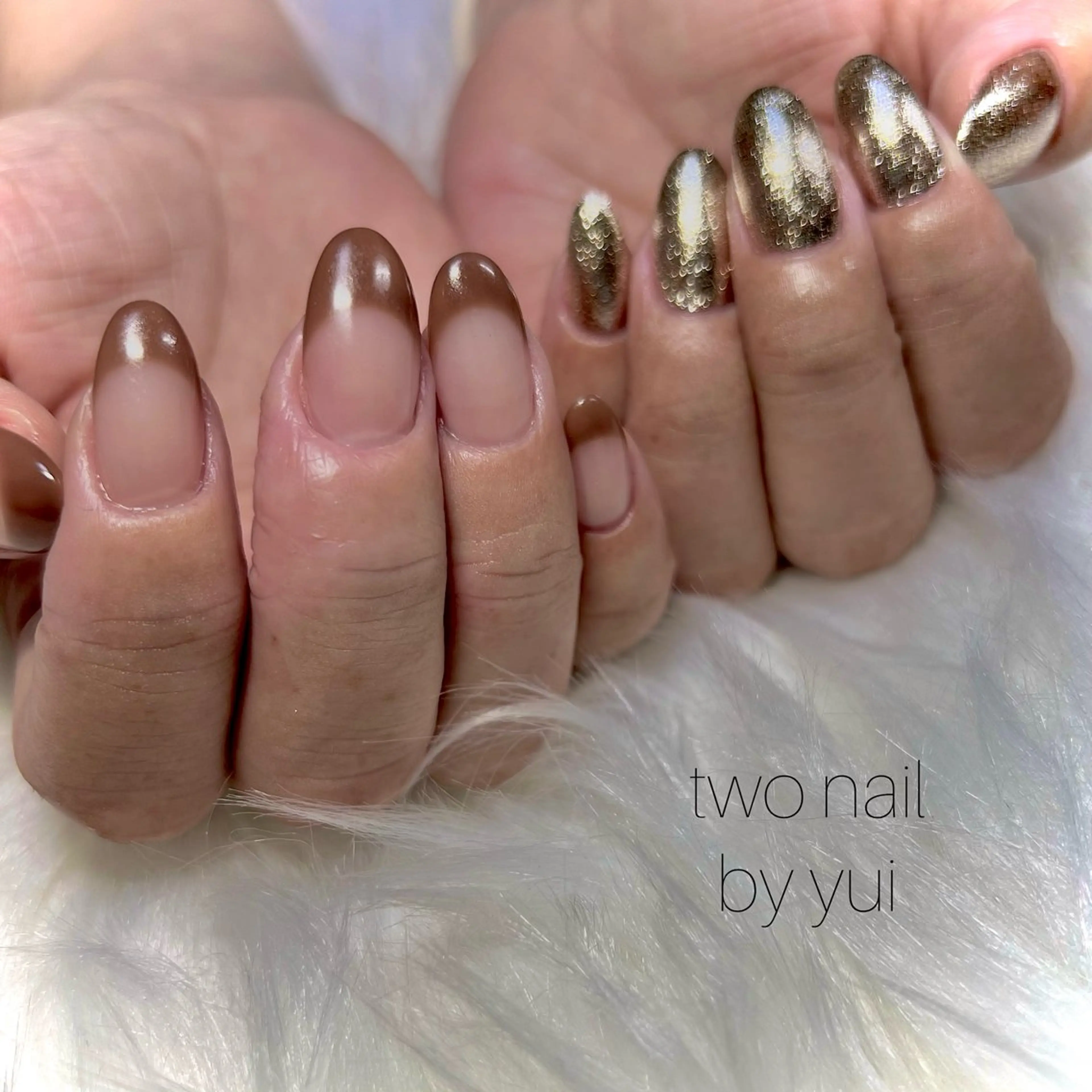 ネイル ブラウン ネイルチップ ホワイト ハンドネイル two nailのネイルデザイン