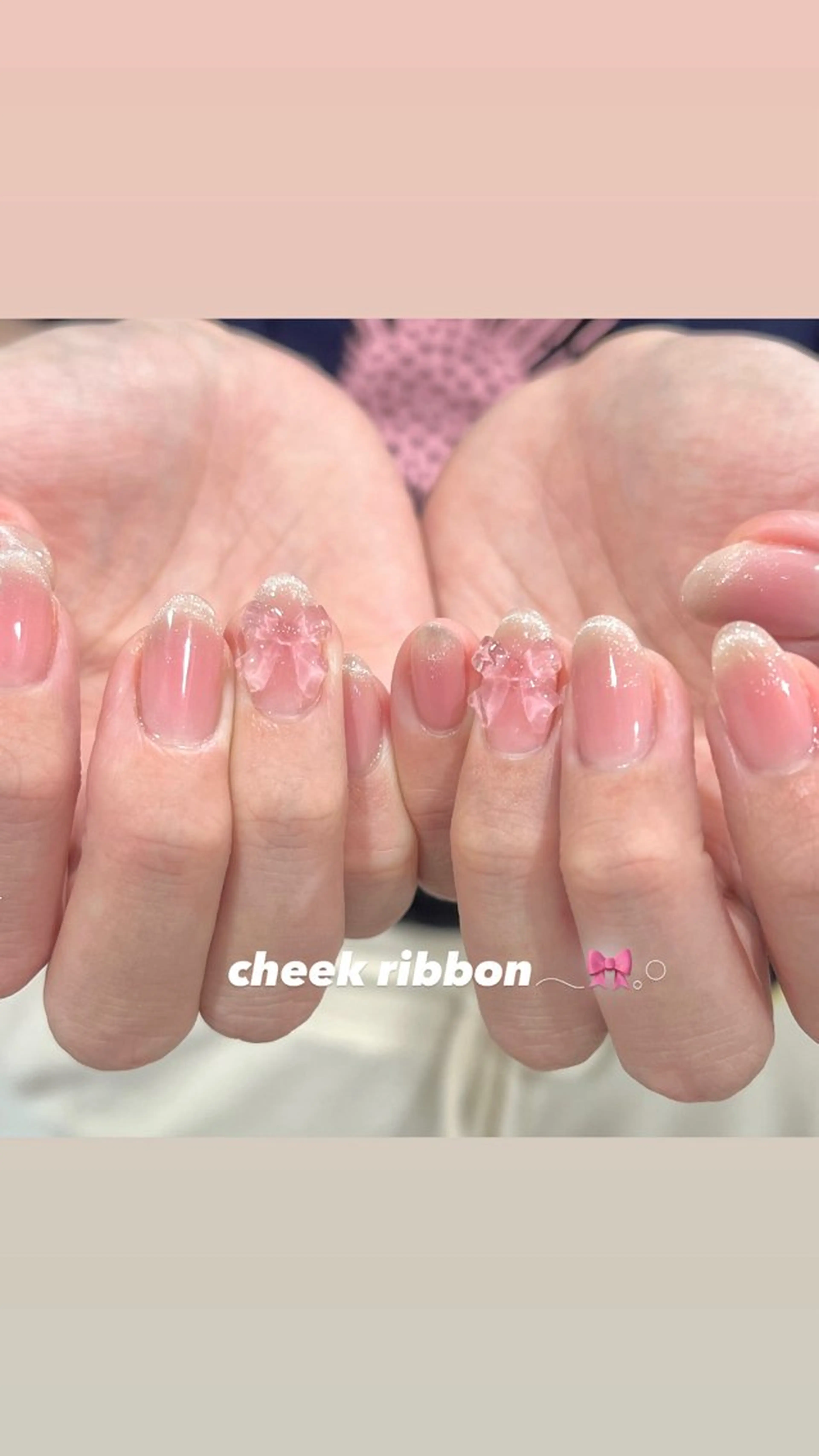 ネイル クリアネイル リボン 🎀チーク/ちゅるん 🫧chisa🎀のネイルデザイン