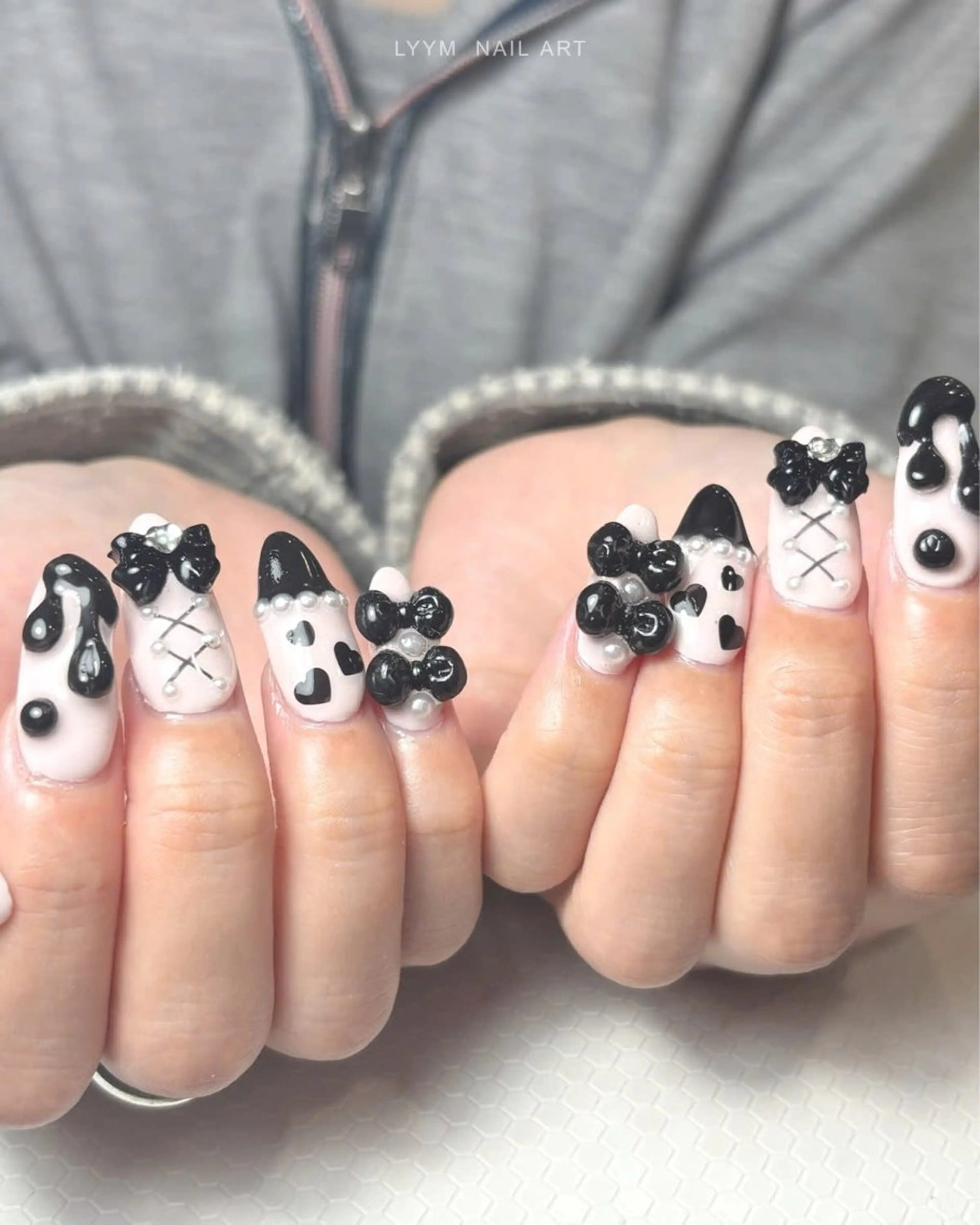 ネイル ハート 韓国ネイル リボン ハンドネイル LYYM Salonのネイルデザイン