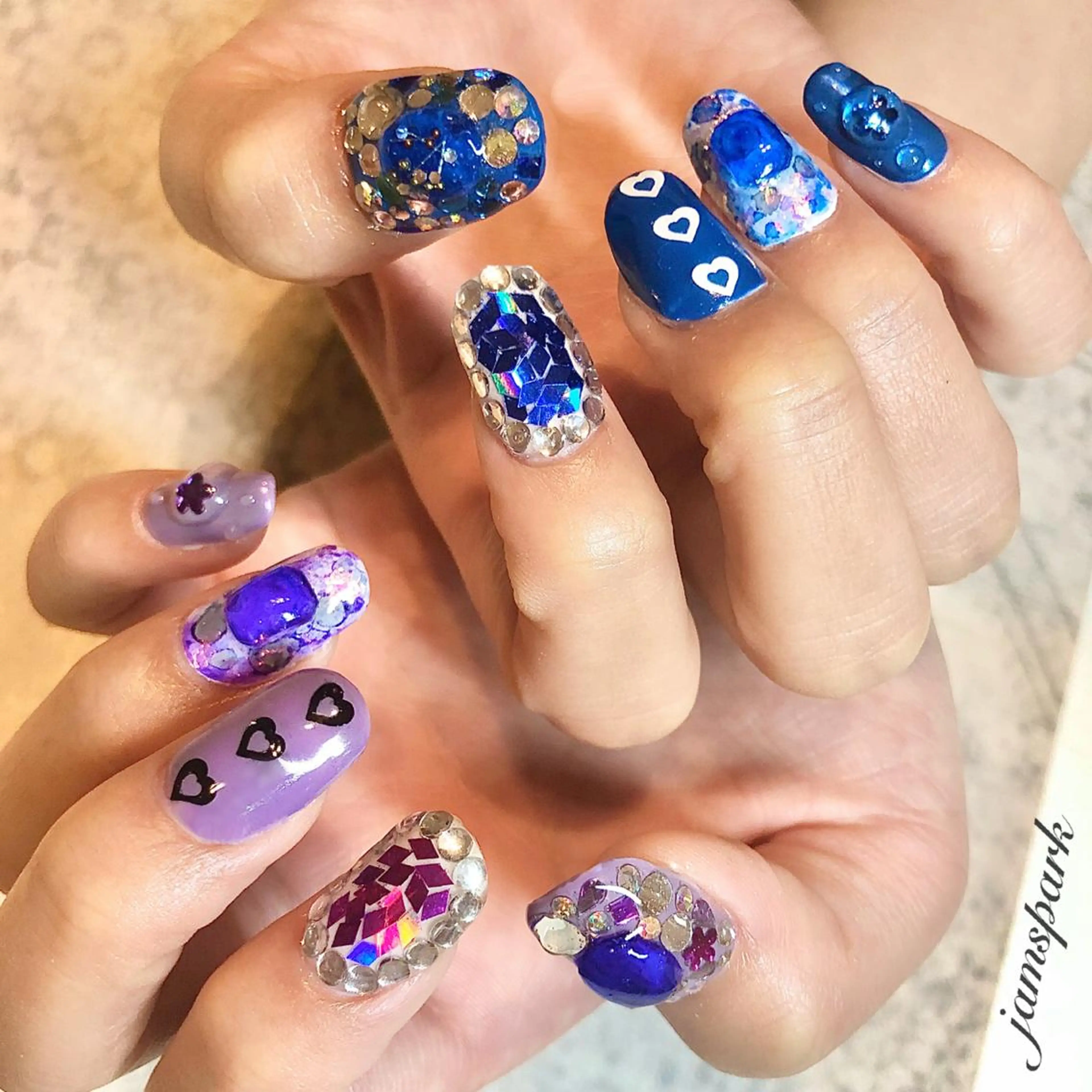 ネイル アートネイル ブルー ジェルネイル ハンドネイル jamspark ✨のネイルデザイン