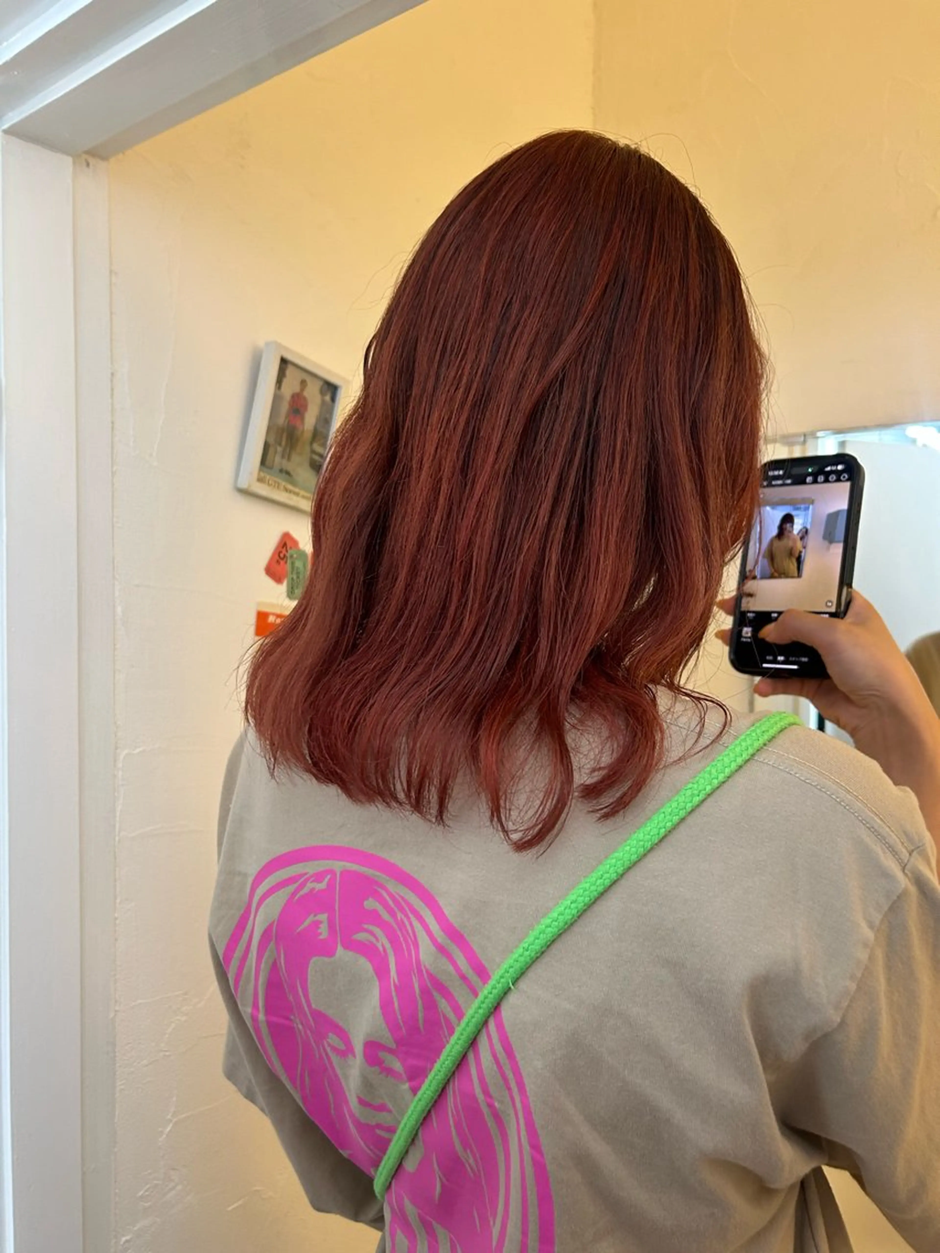 セミロング カラー ブリーチ ダブルカラー ブリーチなしカラー オレンジ ピンクカラー カット ヘアカラー 小川真歩/パーマ /暖色オリーブのヘアスタイル