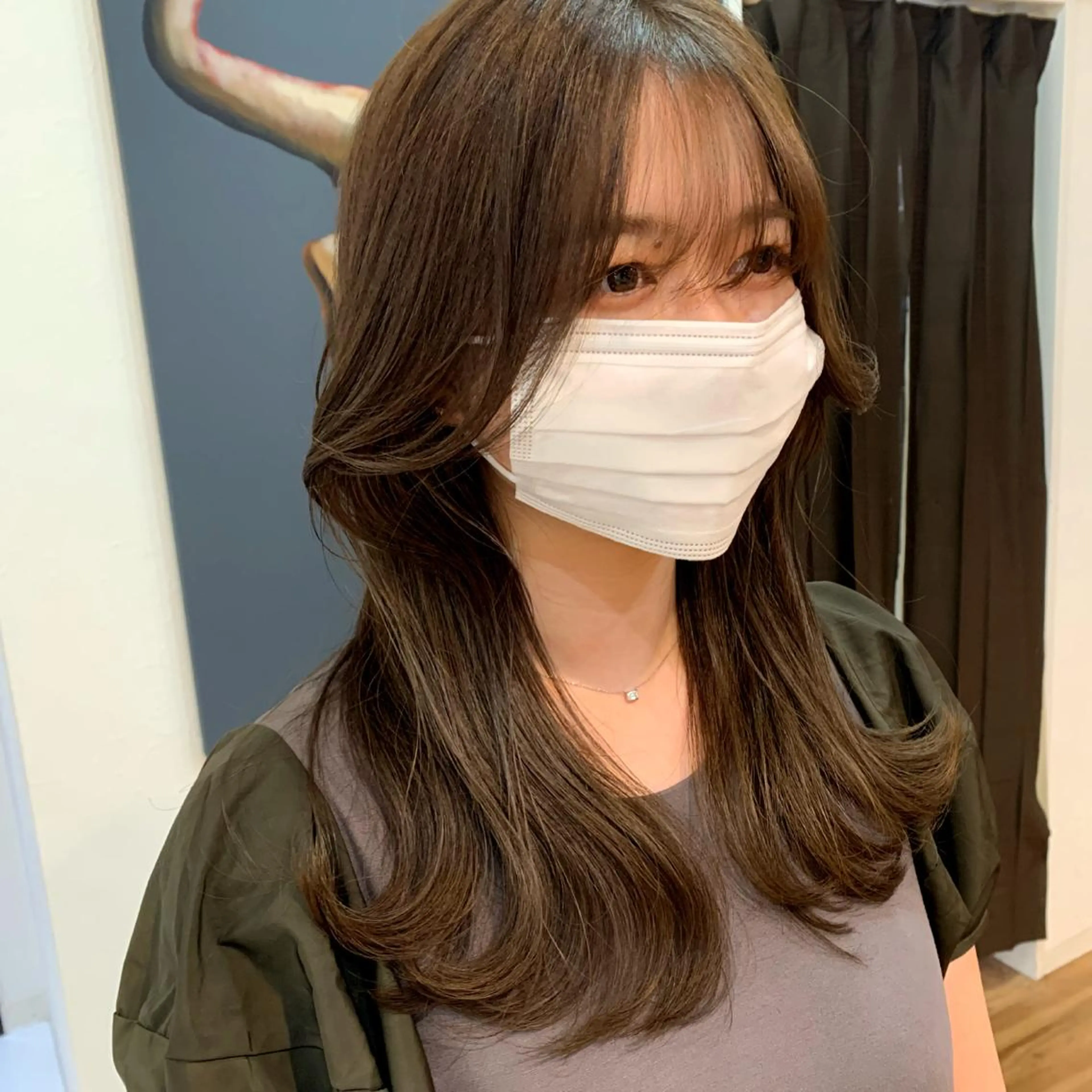 ロング カラー ベージュカラー オリーブベージュ くびれヘア ロング 【韓国風くびれヘア】 joule小木曽輝のヘアスタイル