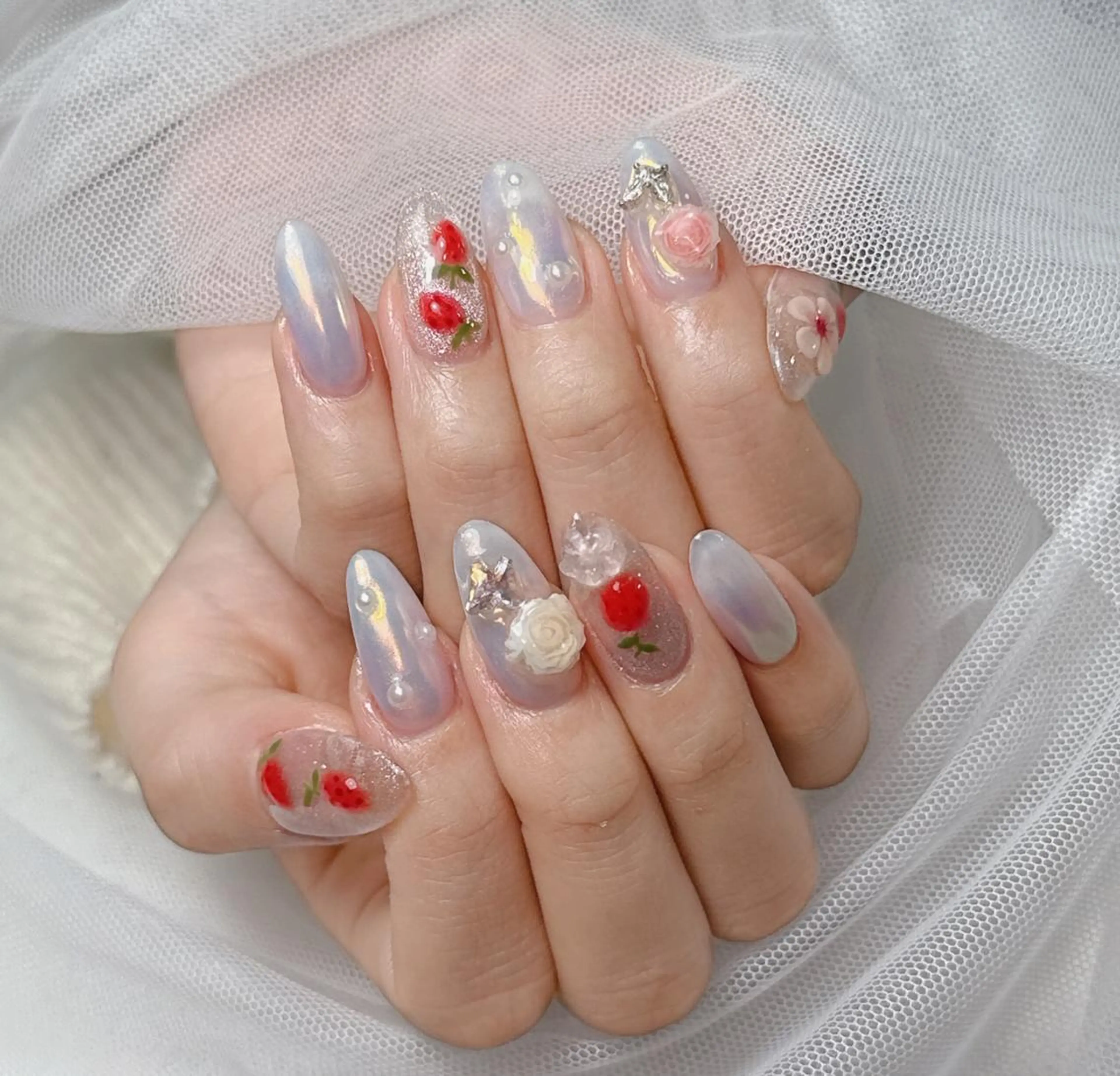 カラー ロング ベージュカラー グラデーションカラー ピンクカラー 韓国風ヘア ハンドネイル Bling Salonのネイルデザイン