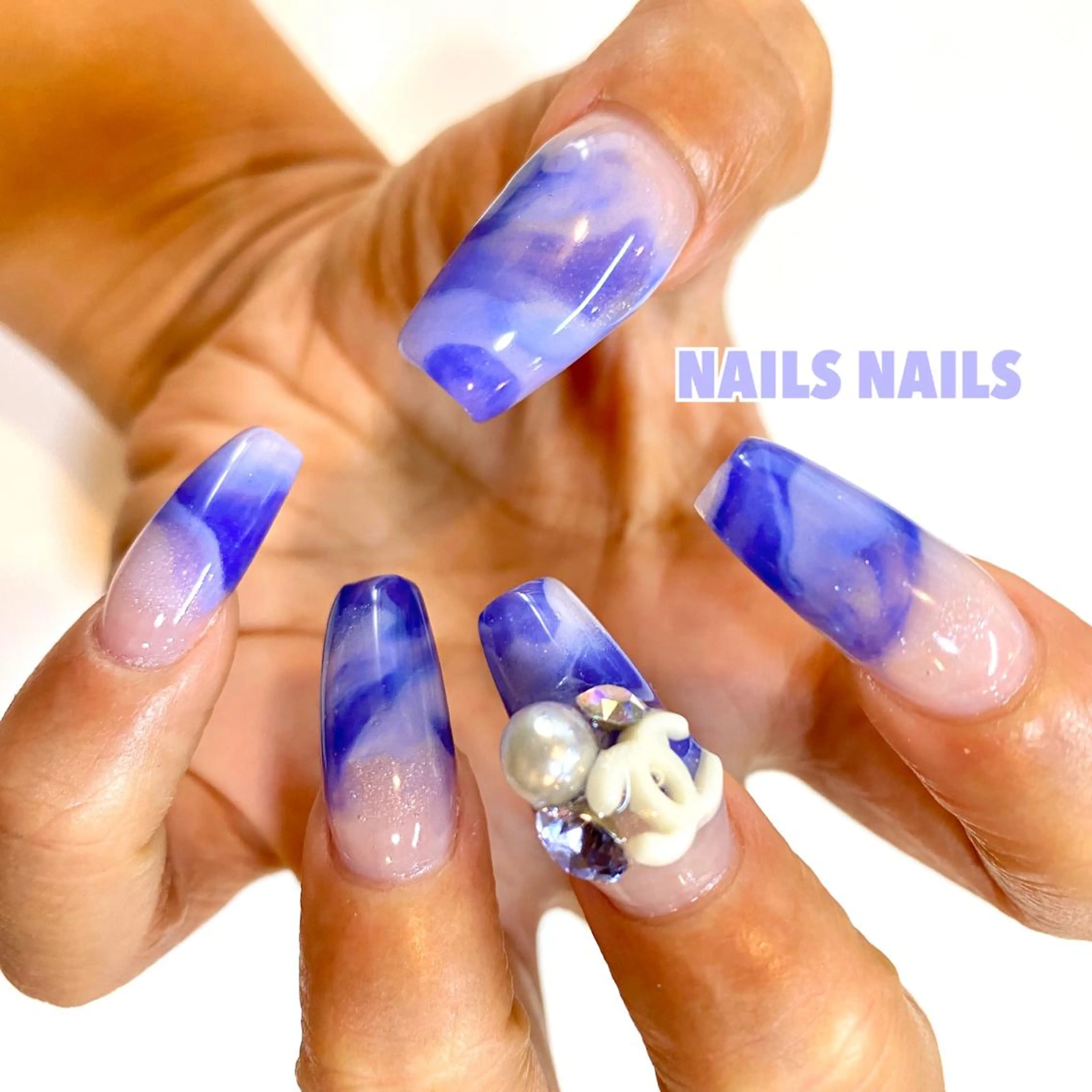 ネイル ブルー 大理石ネイル(マーブル) スカルプネイル ハンドネイル NAILSNAILS ERIKAのネイルデザイン