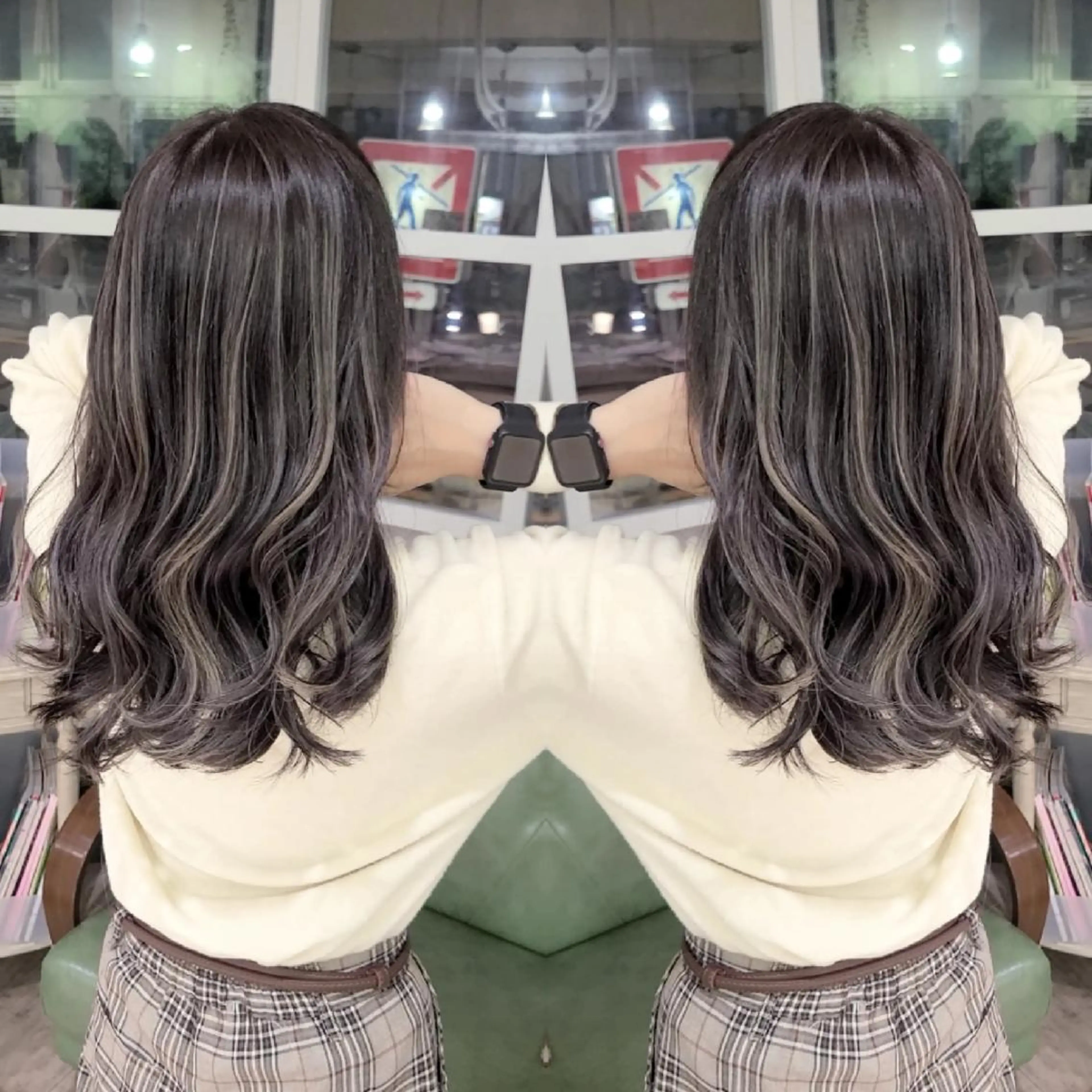 セミロング カラー アッシュ アッシュグレー バレイヤージュ ベージュカラー ブリーチ カット ヘアカラー トリートメント cherie所属・バレイヤージュ/ ハイライト/大内格のヘアスタイル