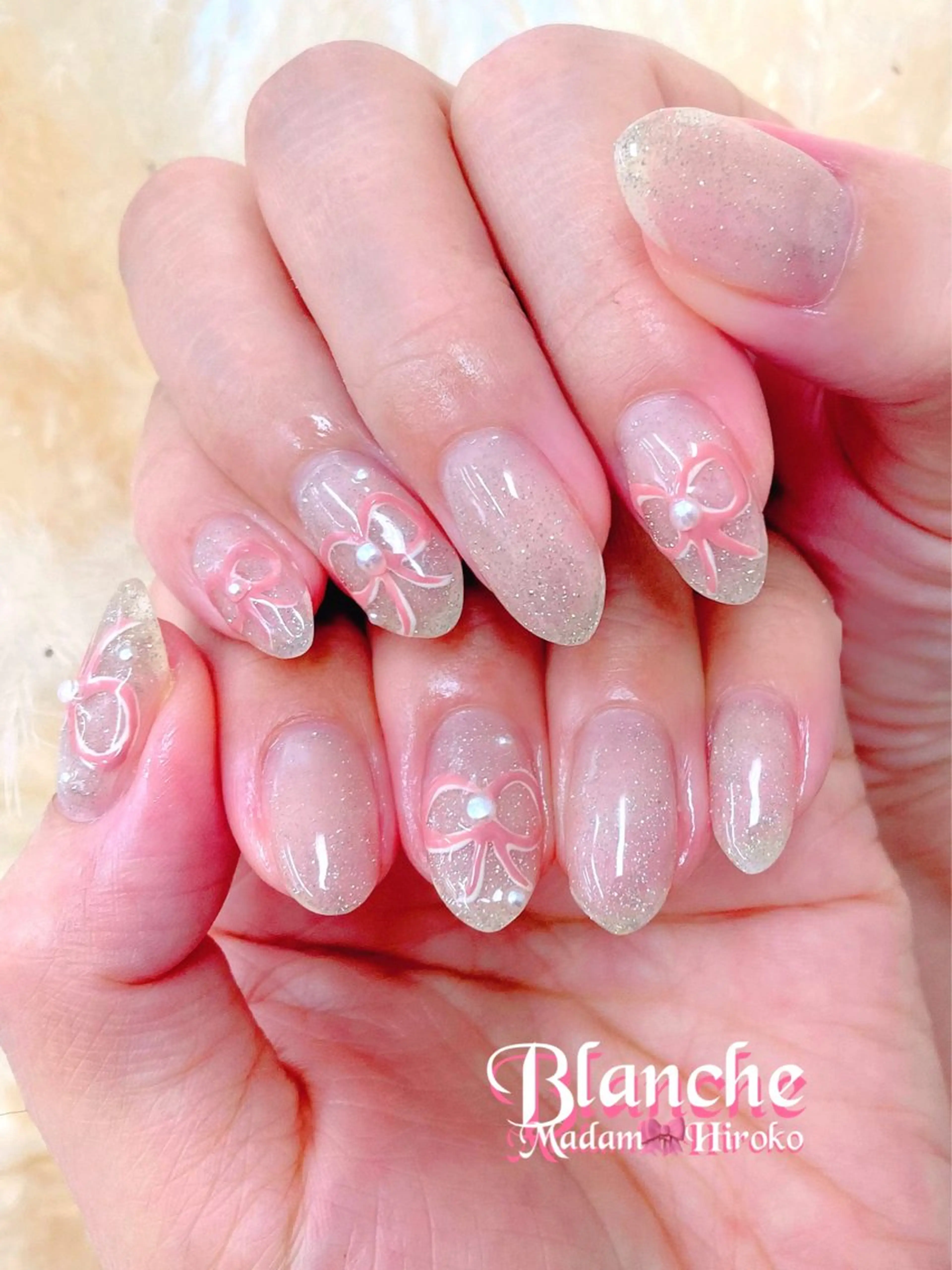 ネイル ラメ(グリッター) リボン Lianネイル 寛子Lianのネイルデザイン