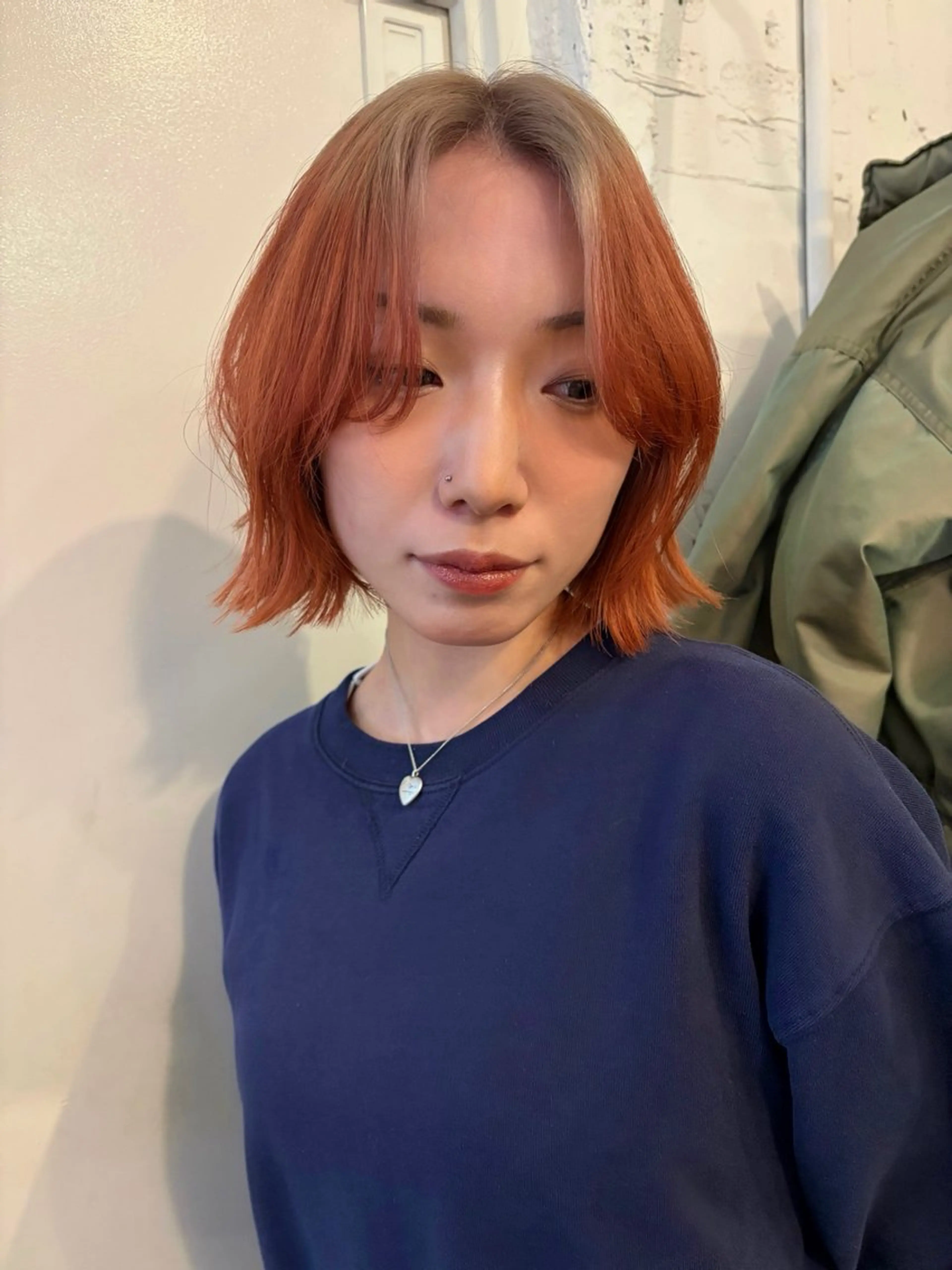 ミディアム カラー ベージュカラー オレンジ ボブ カット ヘアカラー トリートメント UNU【ユヌ】所属・＊UNU＊ RICOのヘアスタイル