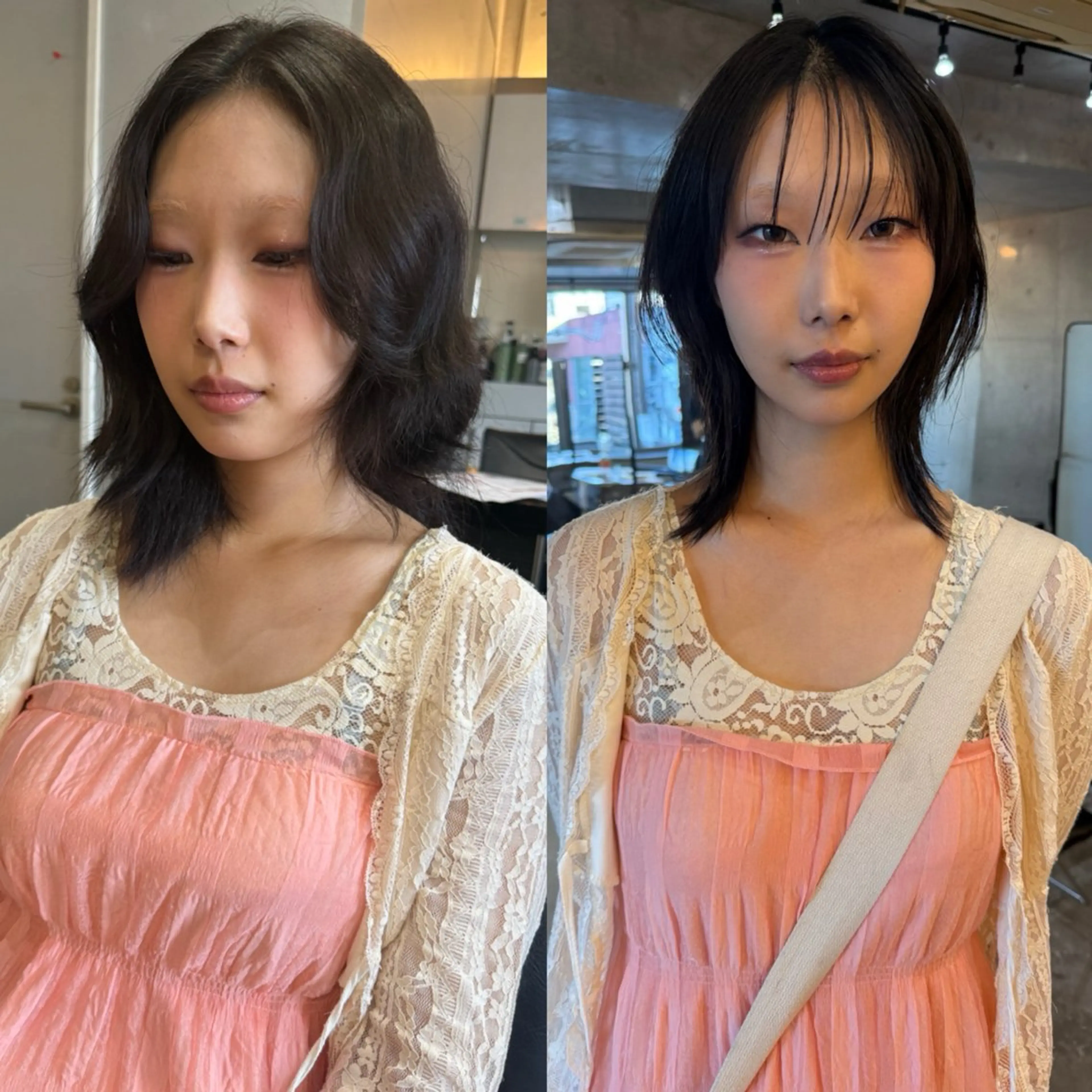 ミディアム くせ毛 ハイレイヤー レイヤーカット ローレイヤー シャギー カット 縮毛矯正 レイヤーカット\ウル フ　chinatsuのヘアスタイル