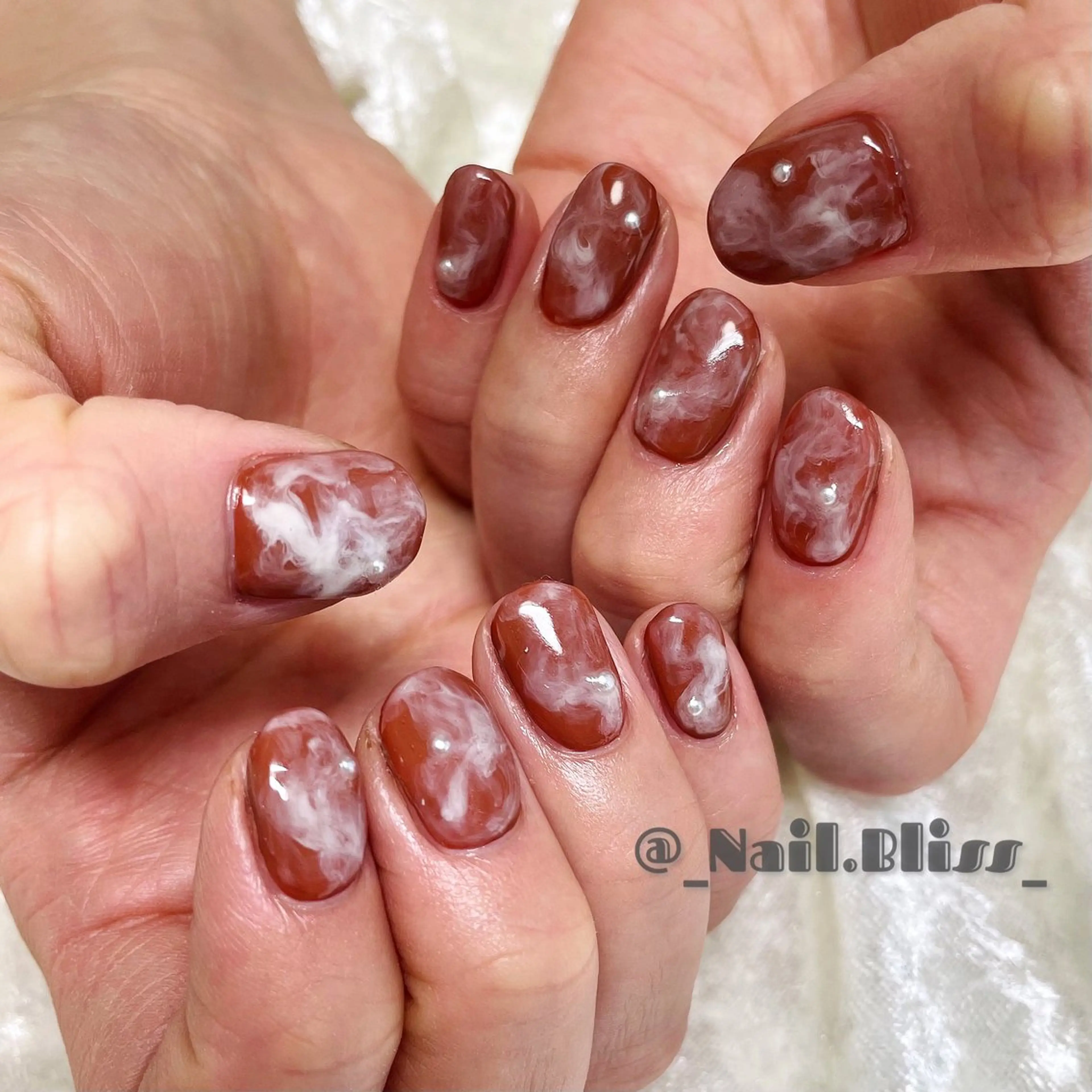 ネイル ブラウン オレンジ ハンドネイル NAIL BLISSのネイルデザイン