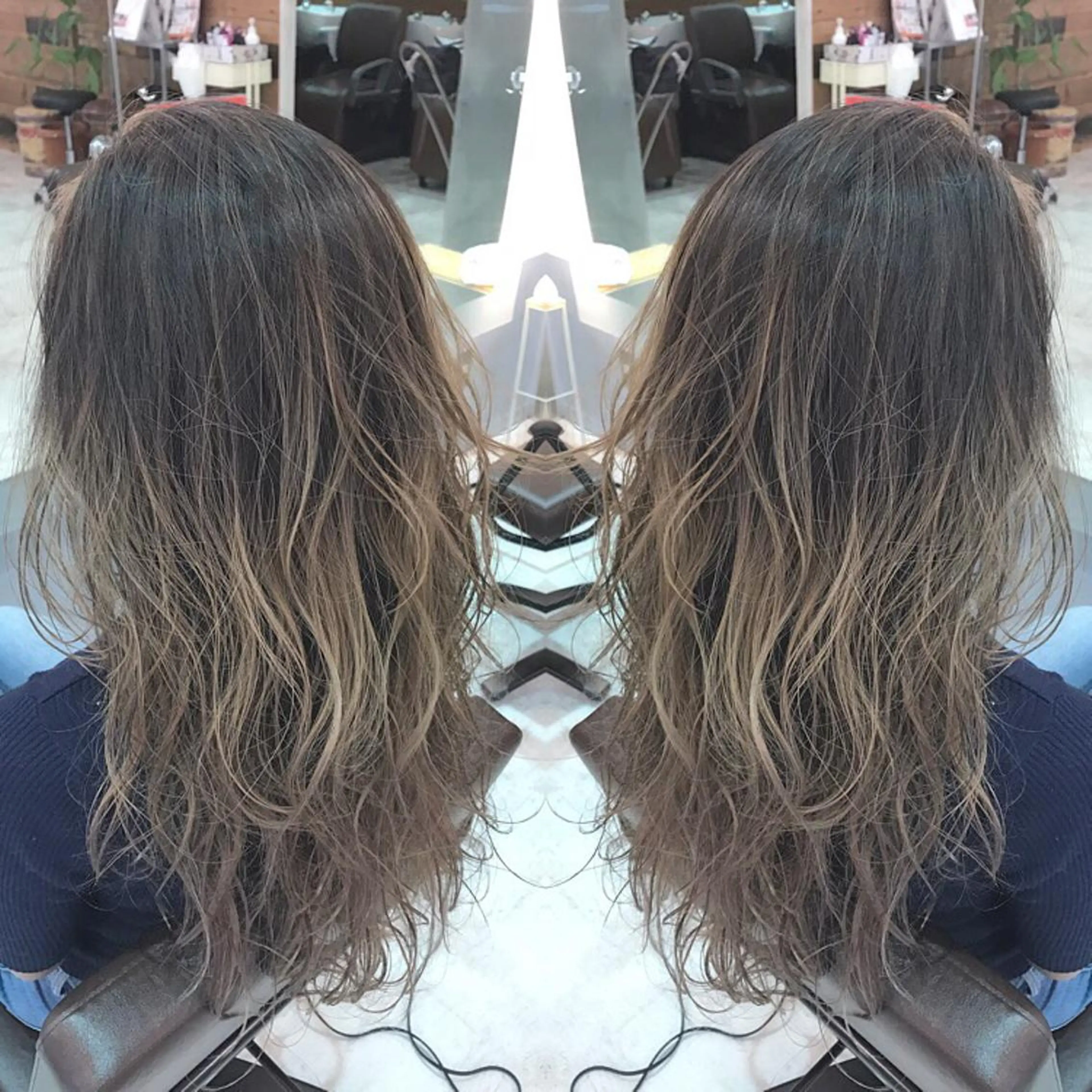 セミロング ロング カラー バレイヤージュ ハイライトカラー ハイライト レイヤーカット 青木 茂樹⭐️ 透明感カラーのヘアスタイル