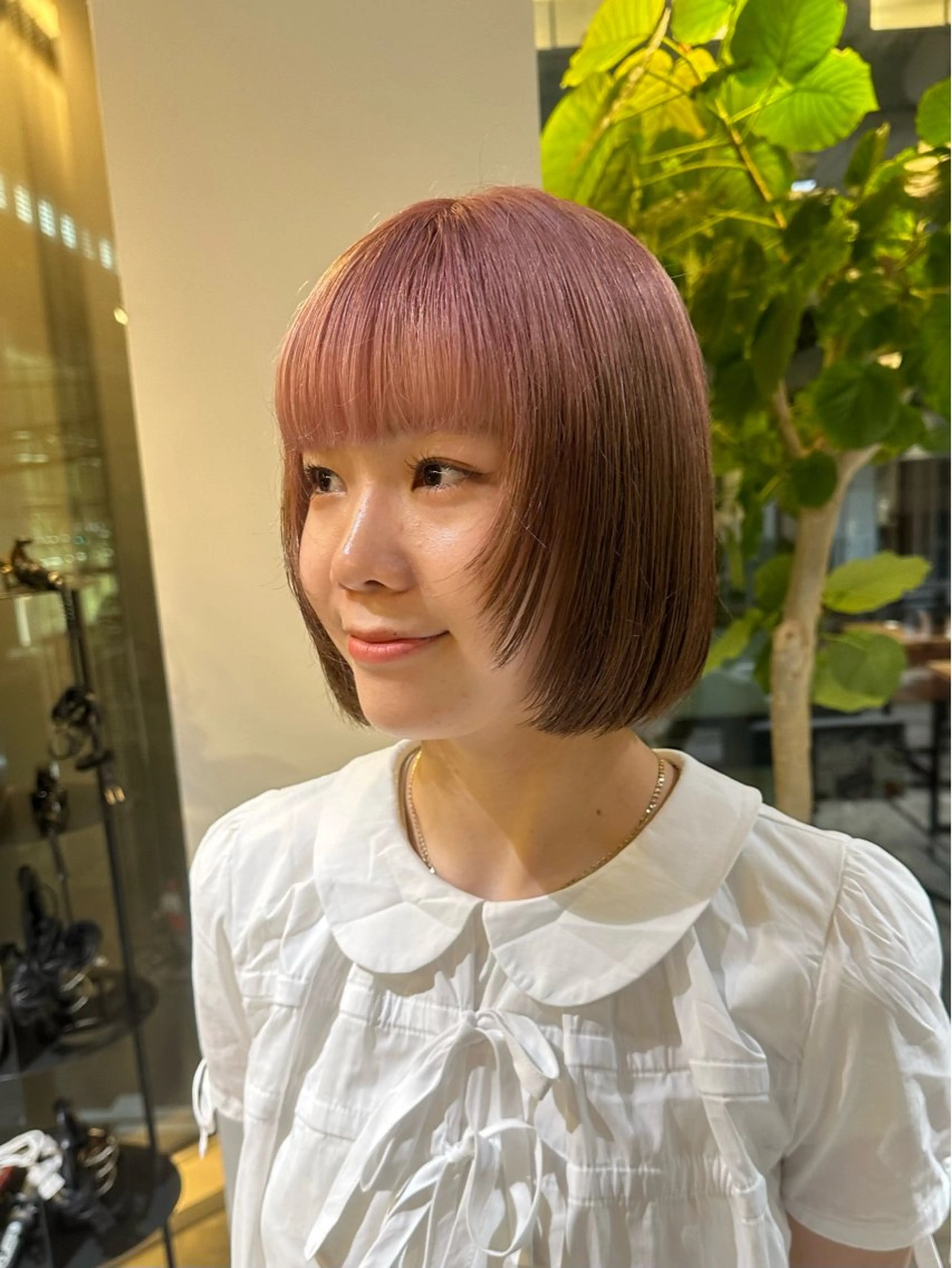 ミディアム カラー ブラウンカラー ピンクカラー 渚音 nanoのヘアスタイル