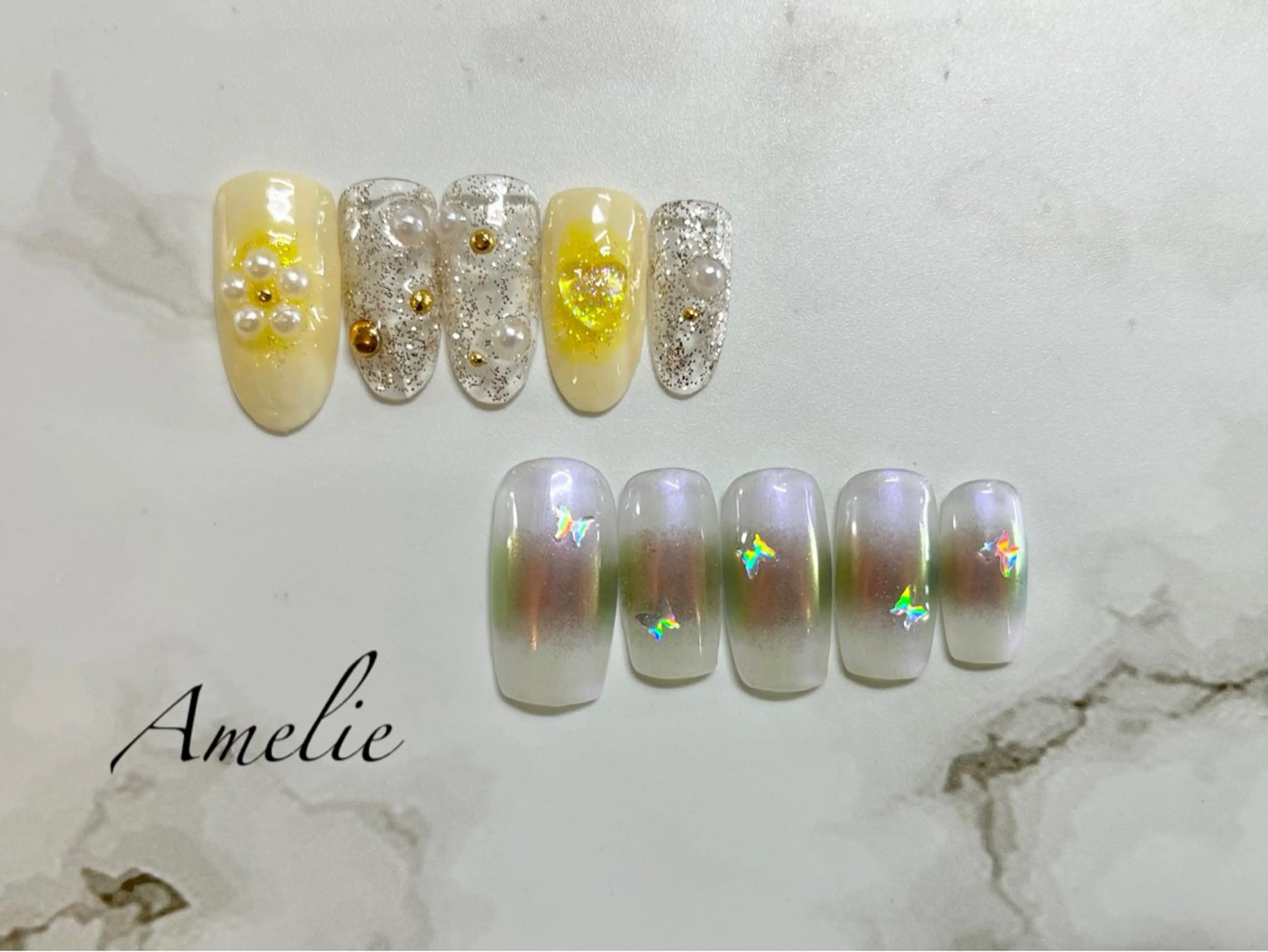 ネイル チークネイル ミラーネイル ワンカラーネイル 黄色 yo koのネイルデザイン