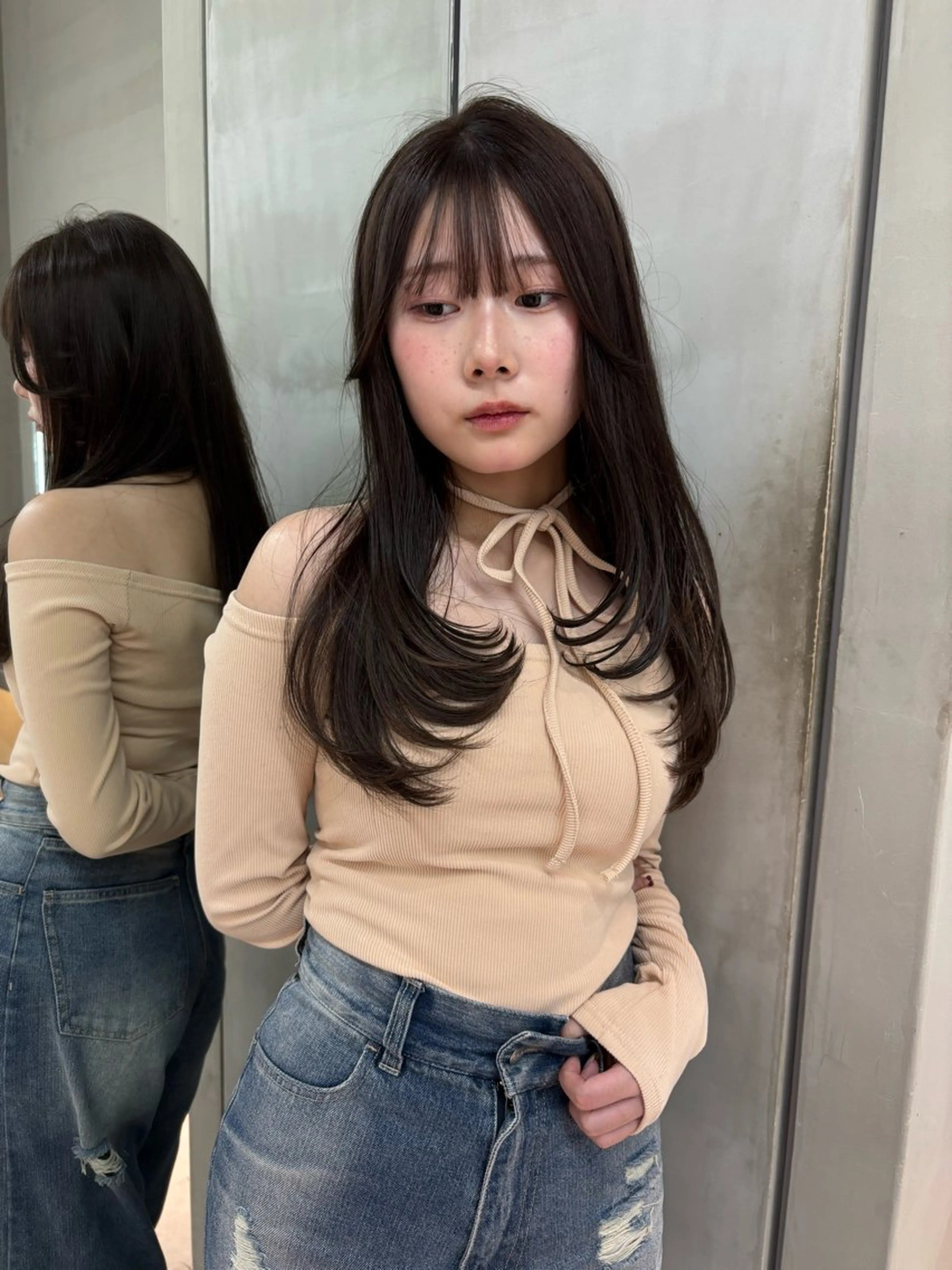 ミディアム カラー ミディアムレイヤー 透明感カラー ボブ 顔まわりレイヤー 韓国風ヘア 【美髪矯正】 吉村　清志のヘアスタイル