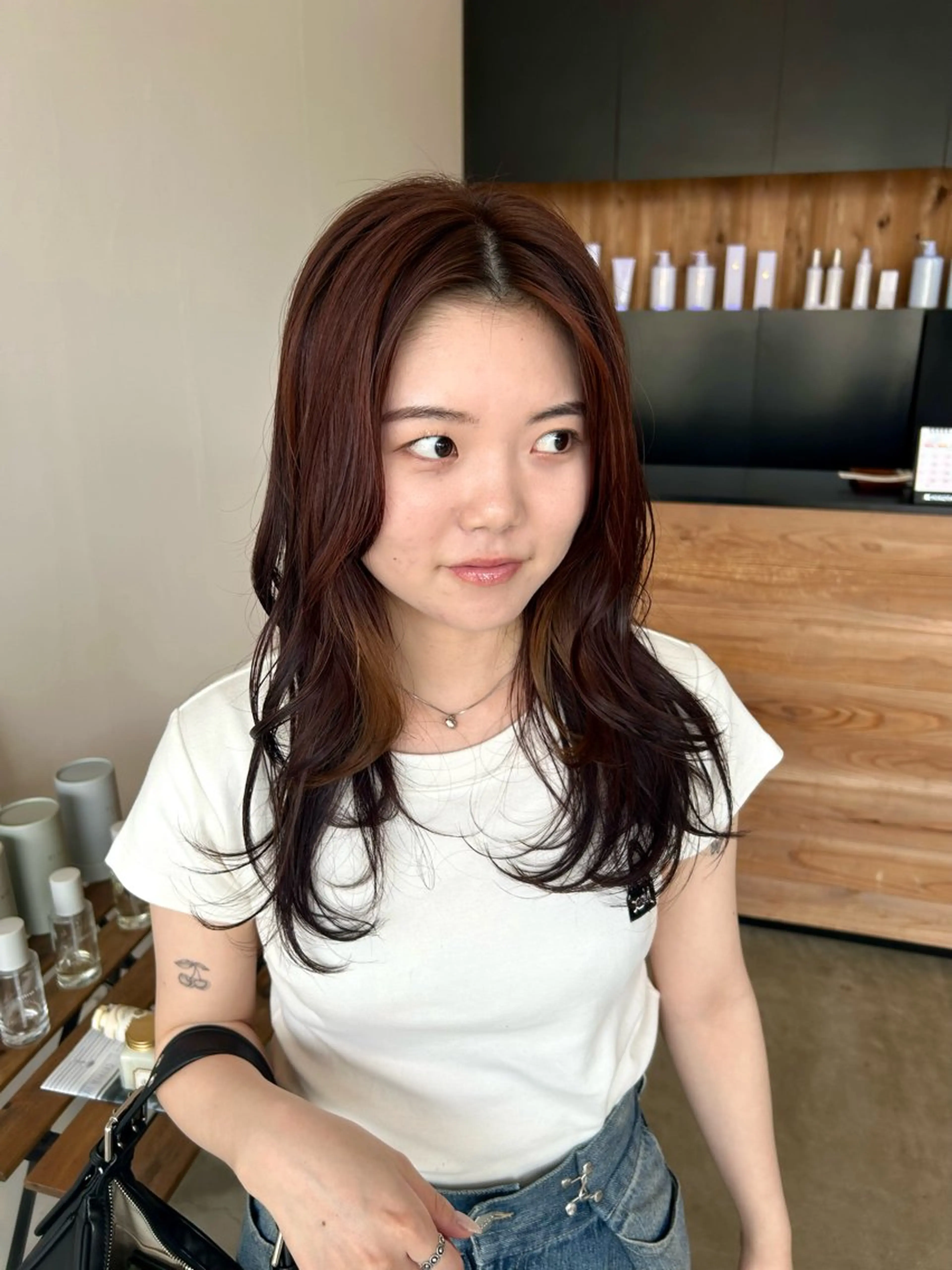 セミロング カラー ブラウンカラー オレンジ オレンジブラウン plus HAIR いずみのヘアスタイル