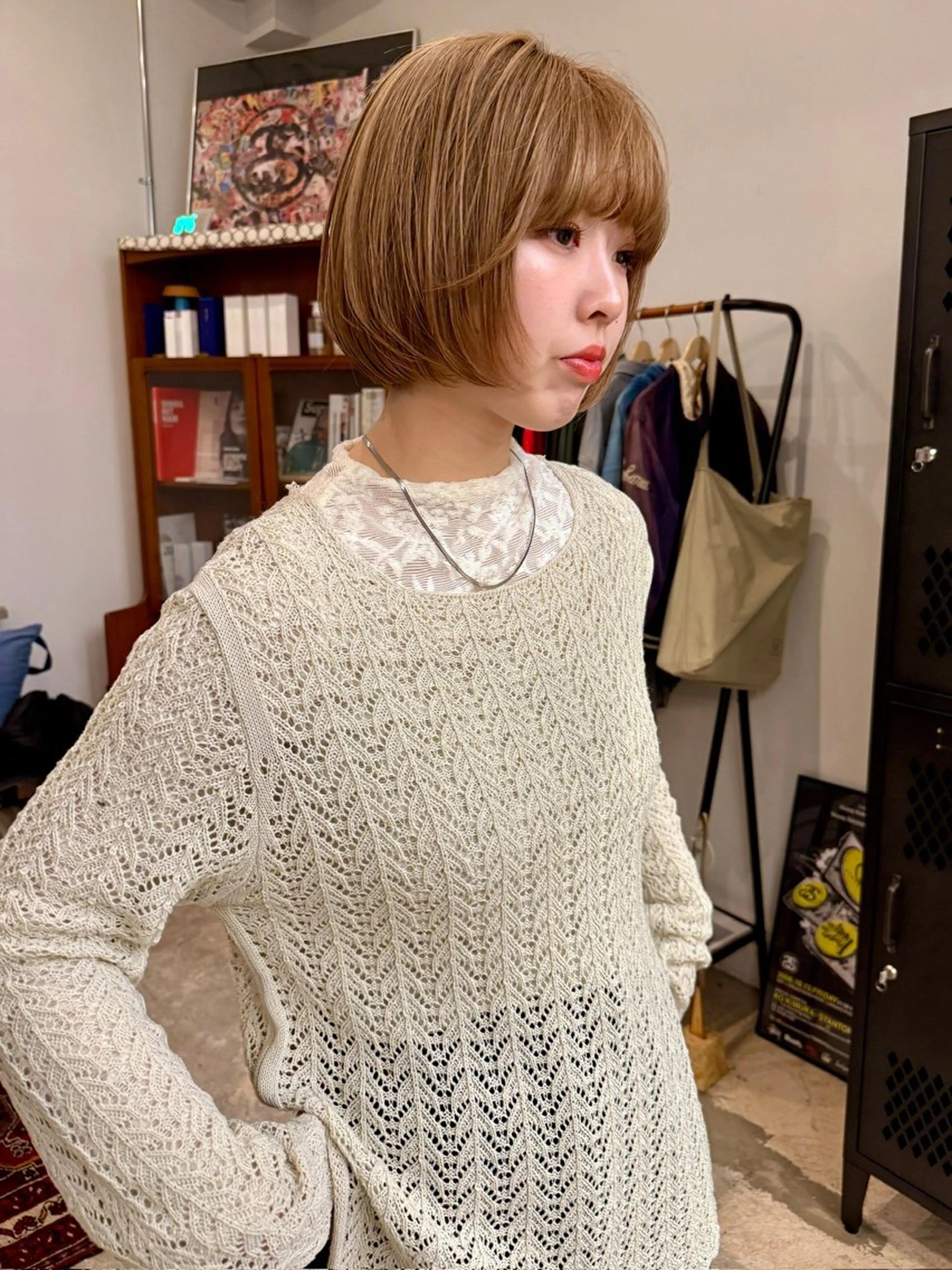 ミディアム カラー ベージュカラー ブリーチ ケアブリーチ yearn所属・naho✂︎bob/ layerのヘアスタイル