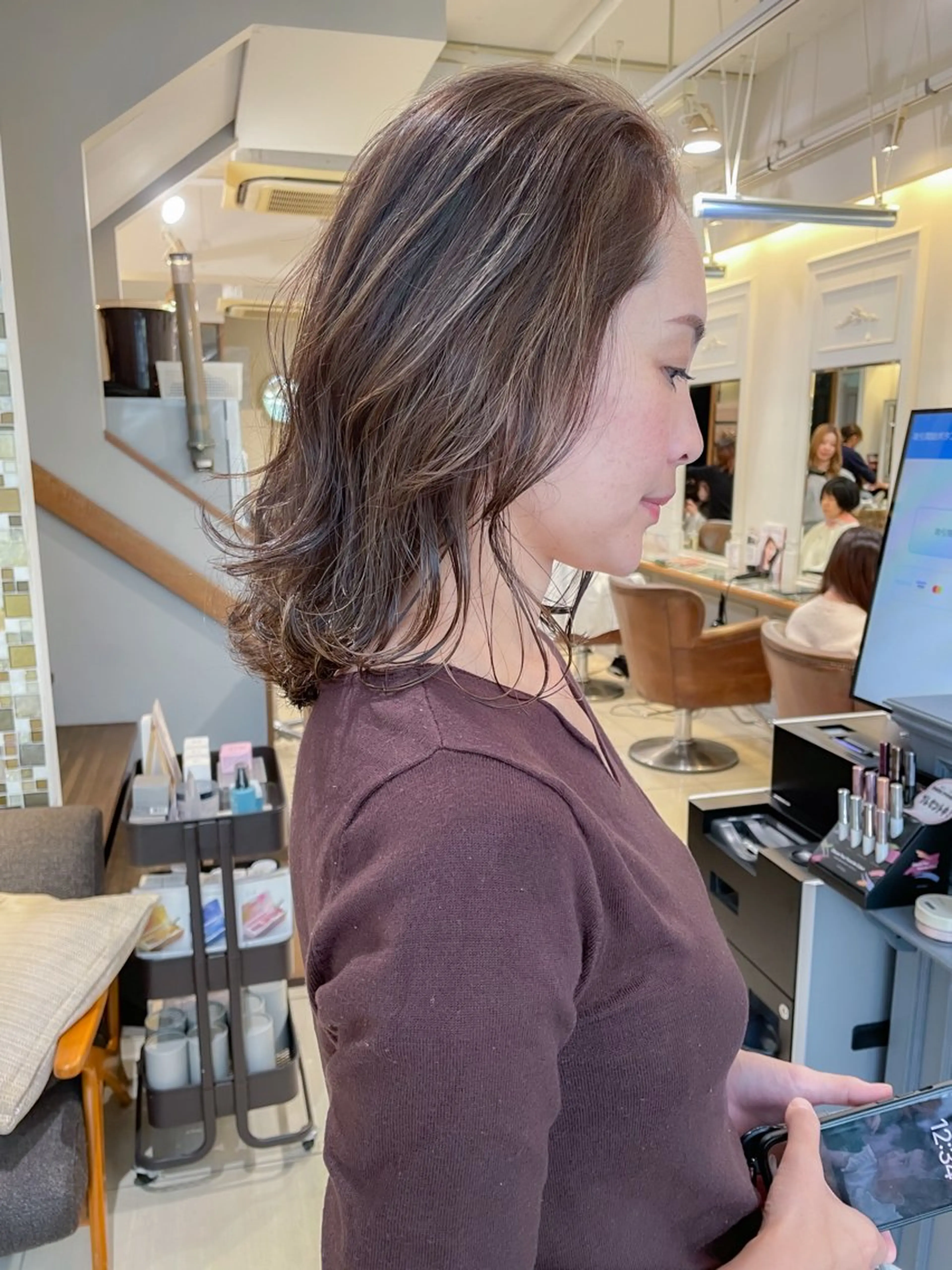 ミディアム カラー 透明感カラー デザインカラー ハイライトカラー ハイライト ボブ ブリーチ/miinaのヘアスタイル