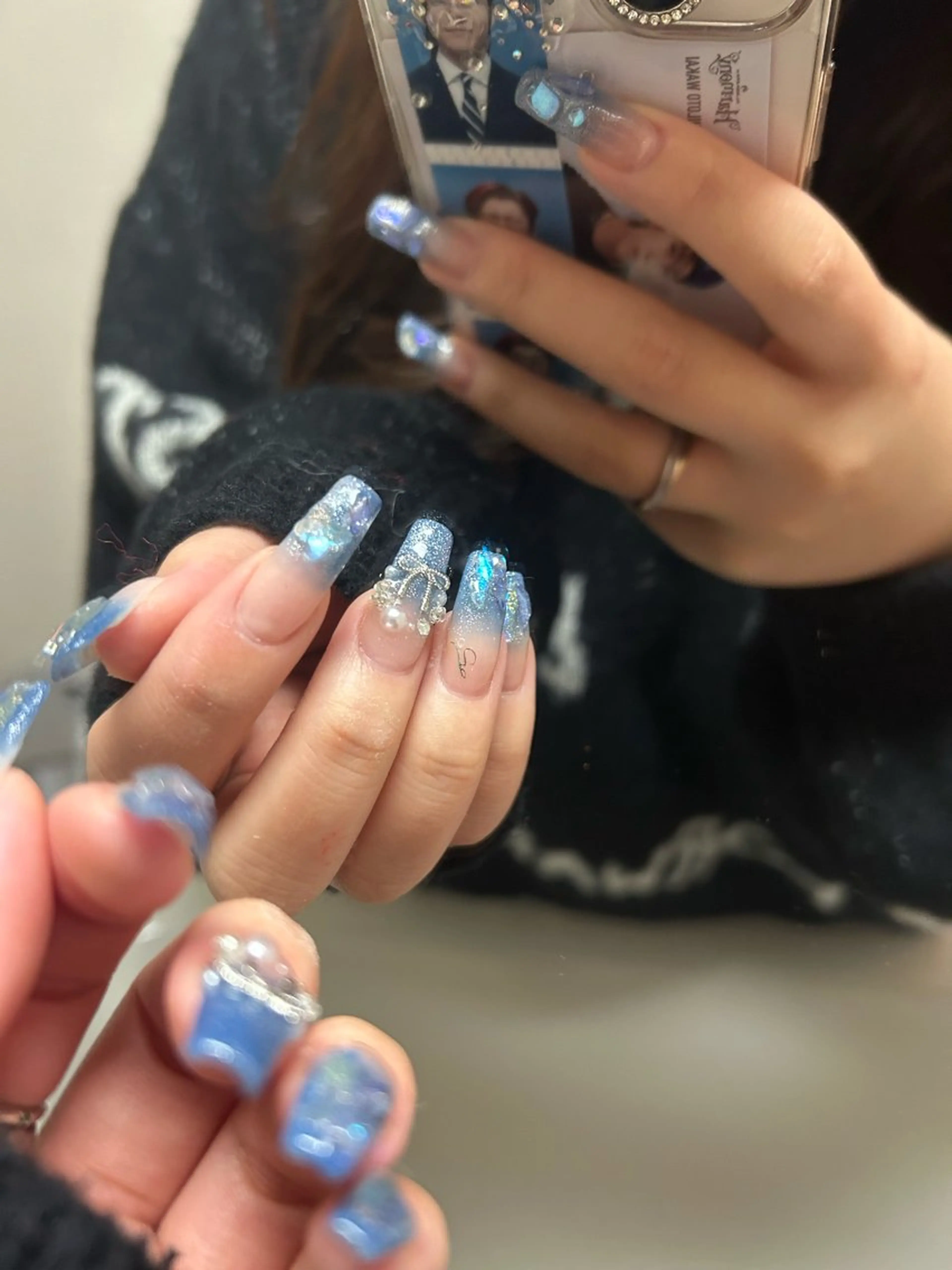 ネイル ブルー 氷ネイル・うるうるネイル ストーンネイル ハンドネイル Mu'ryu HARUKAのネイルデザイン