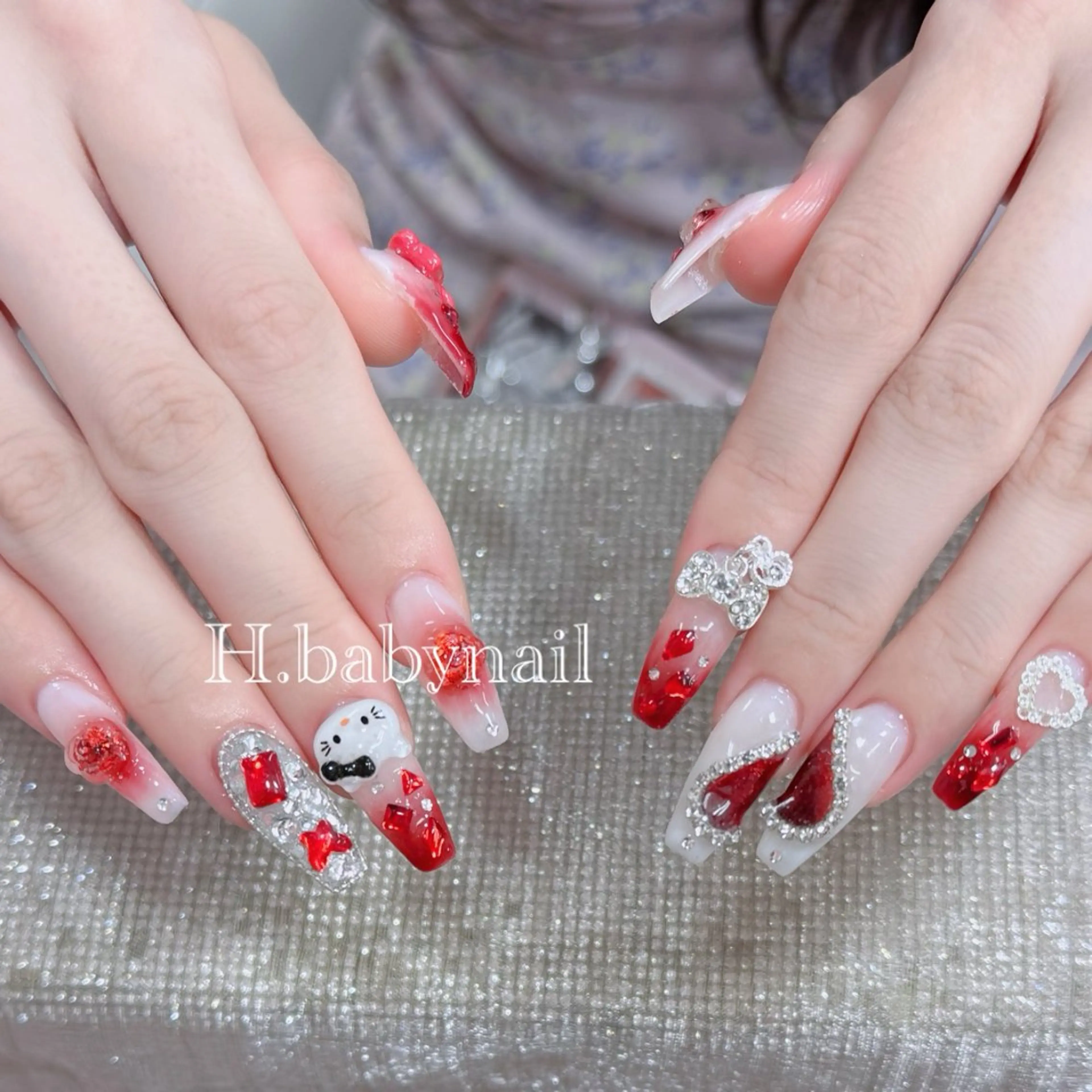 ネイル フレンチネイル ジェルネイル ガラスフレンチ ハロウィン ハート H.baby Nail Salonのネイルデザイン