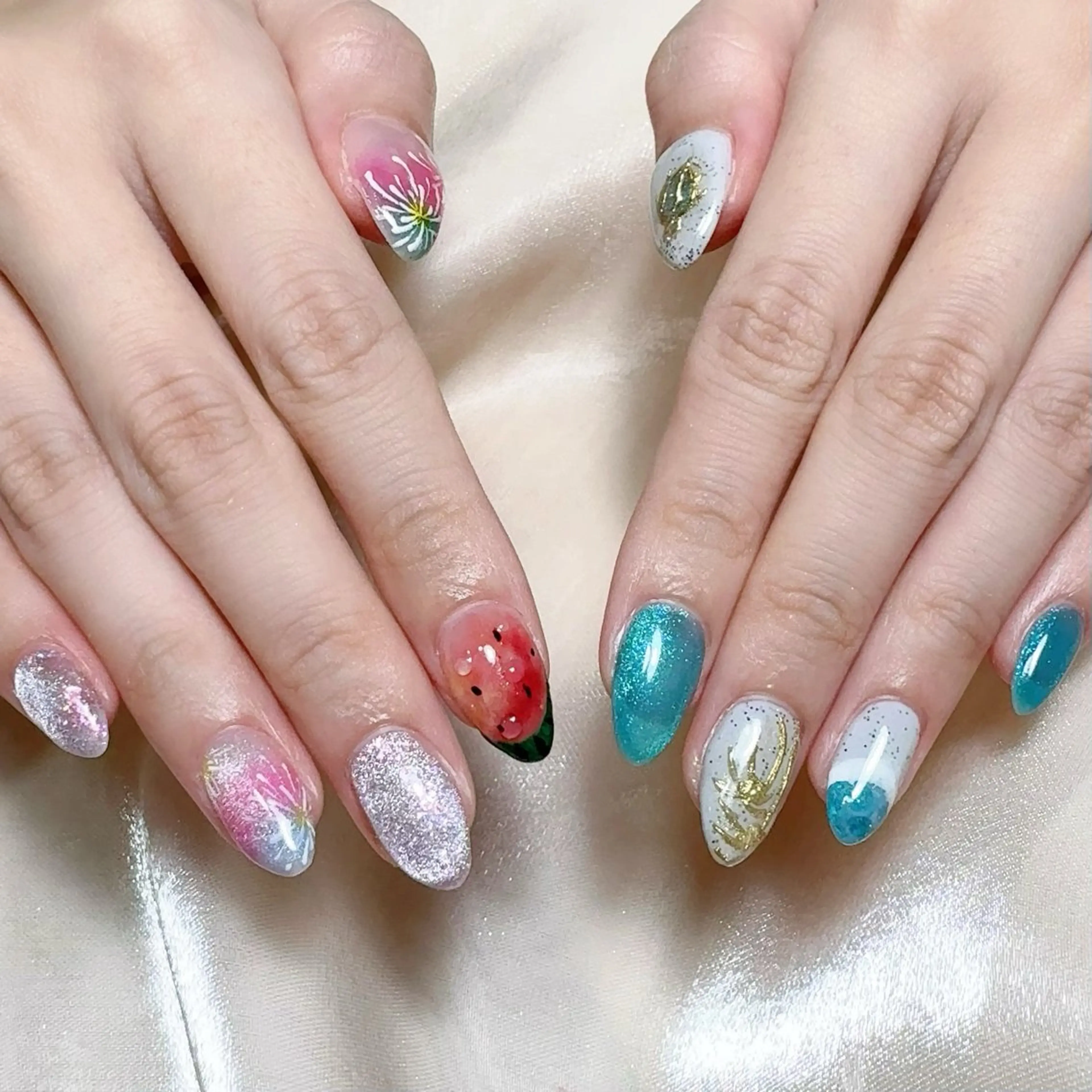 メンズ ネイル メンズ韓国風 アートネイル オーロラネイル ガーリー キラキラネイル ハンドネイル Nail salon 木にいるのネイルデザイン