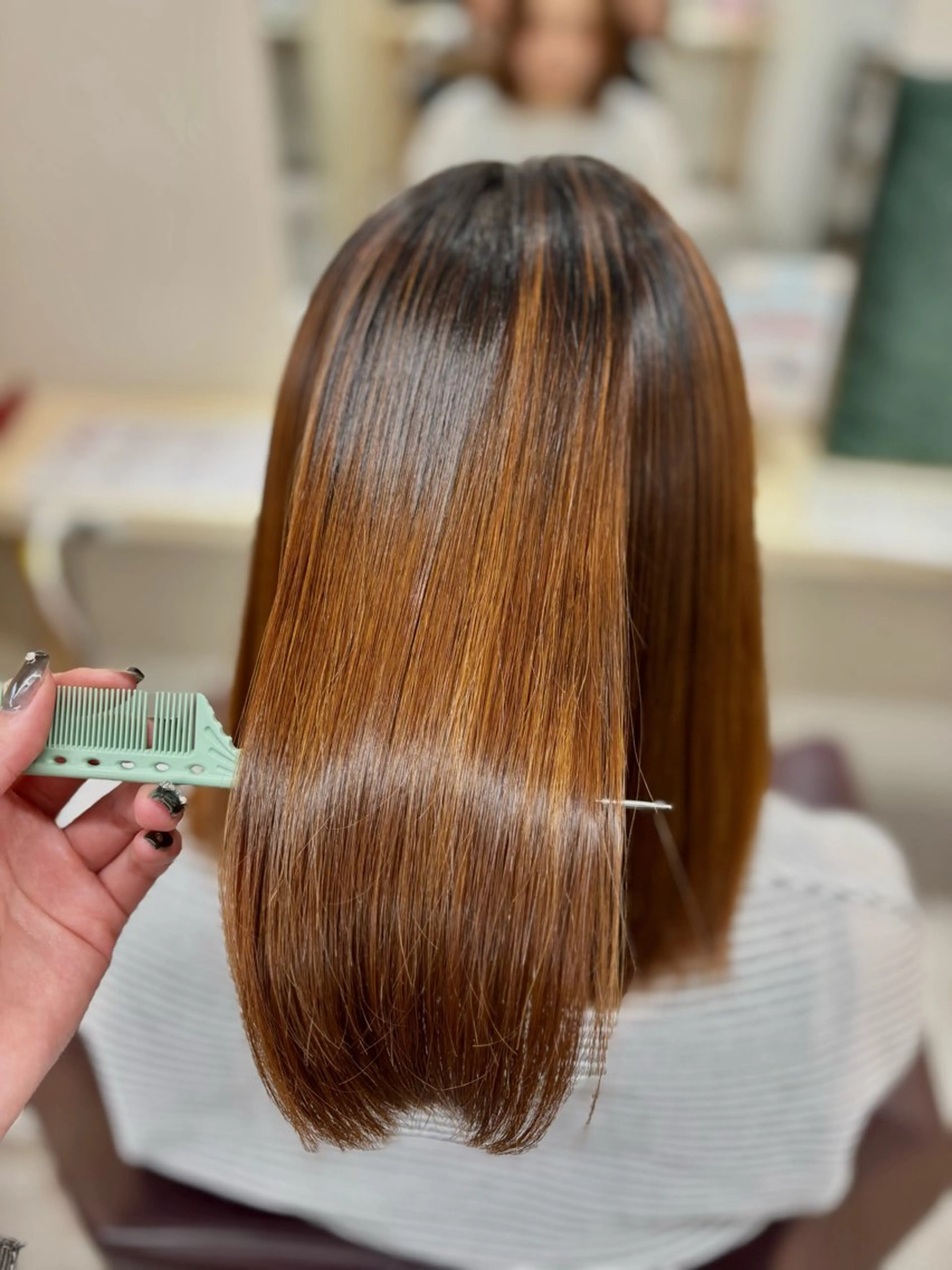 ミディアム 縮毛矯正 カット 縮毛矯正 Haruka✄﻿ 透明感カラー🫧🌙のヘアスタイル