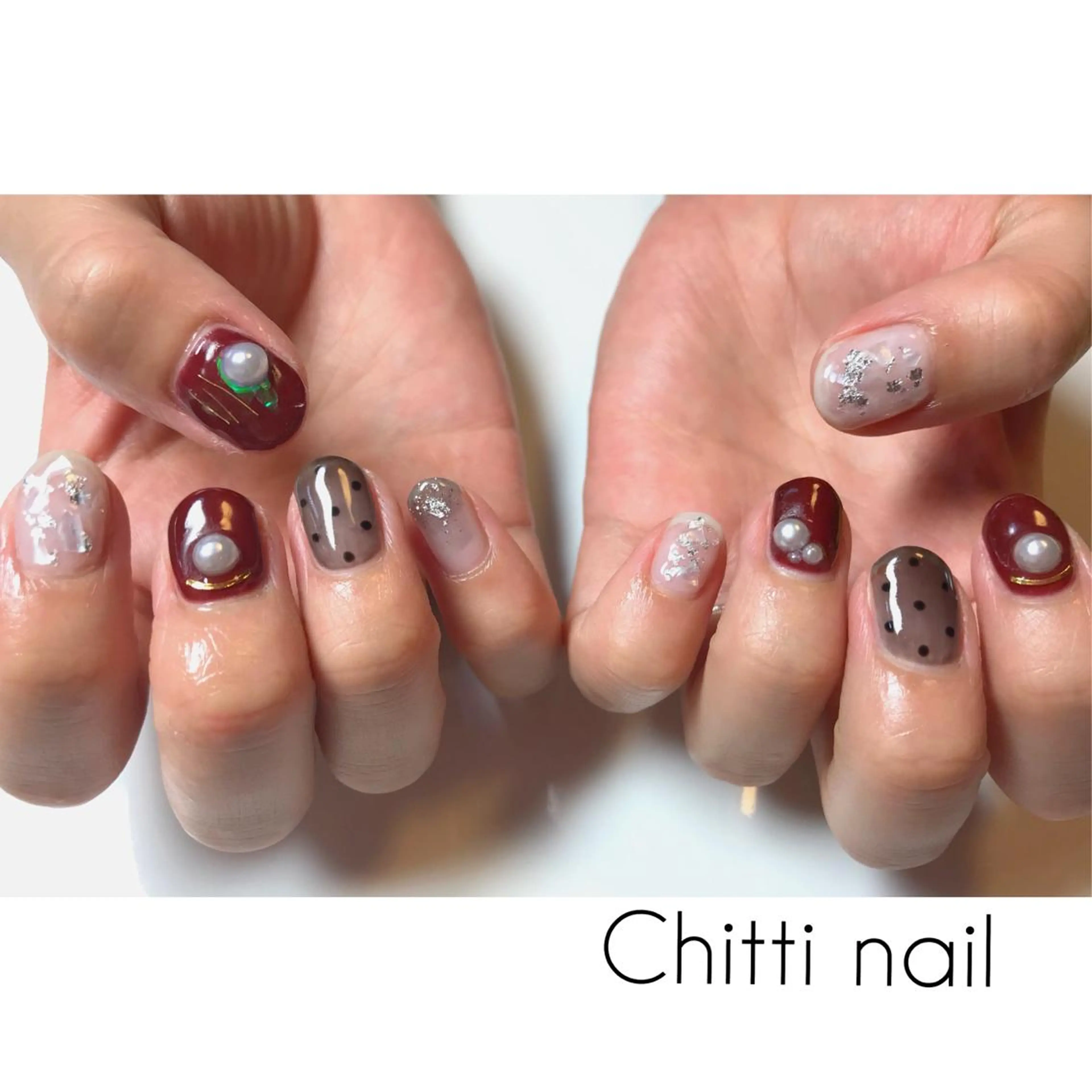 ネイル ボルドー クリアネイル ドット Chitti yuuriのネイルデザイン
