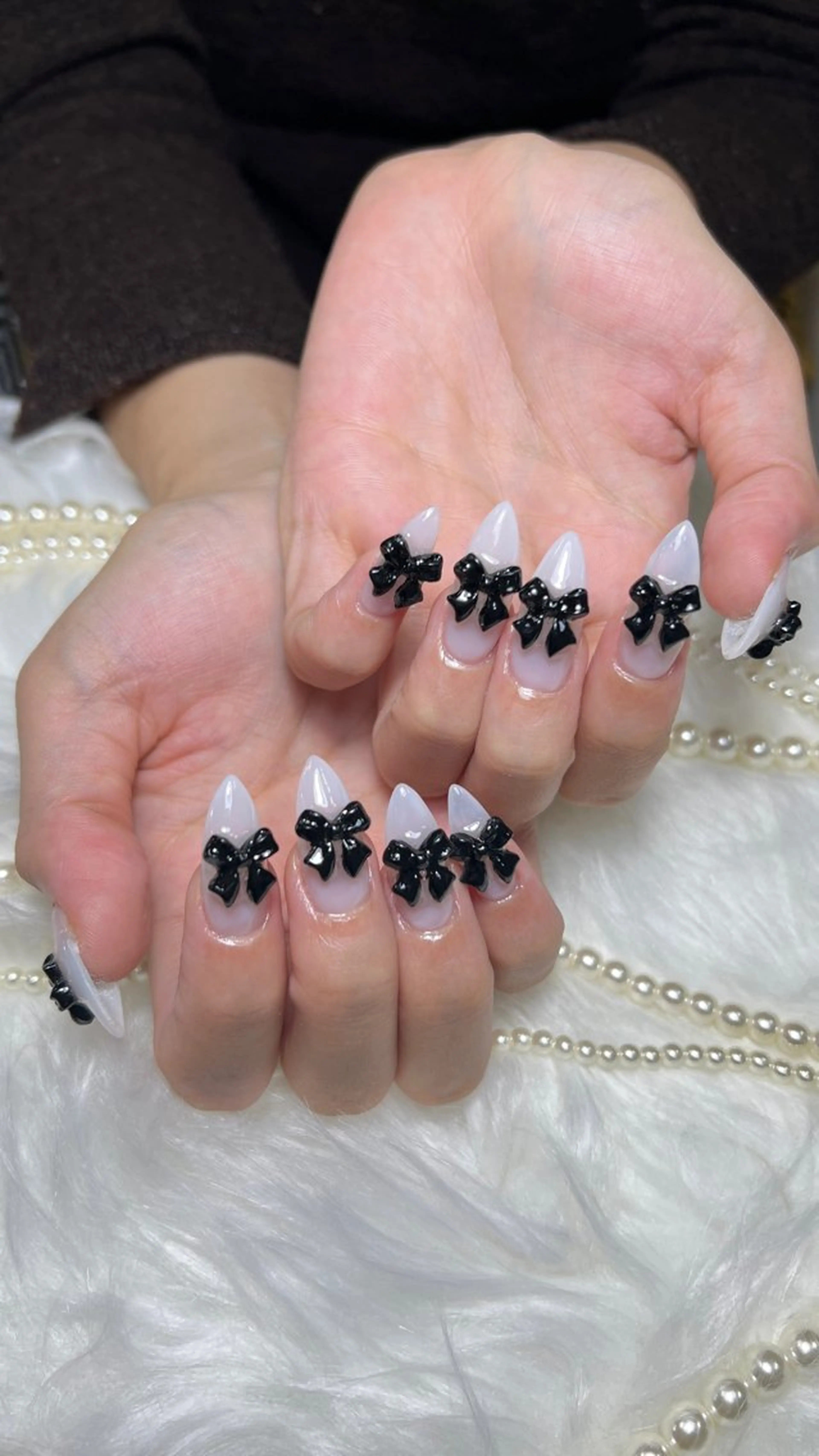 ネイル 長さ出し キラキラネイル リボン スカルプネイル シンプルネイル ハンドネイル Moa nailのネイルデザイン
