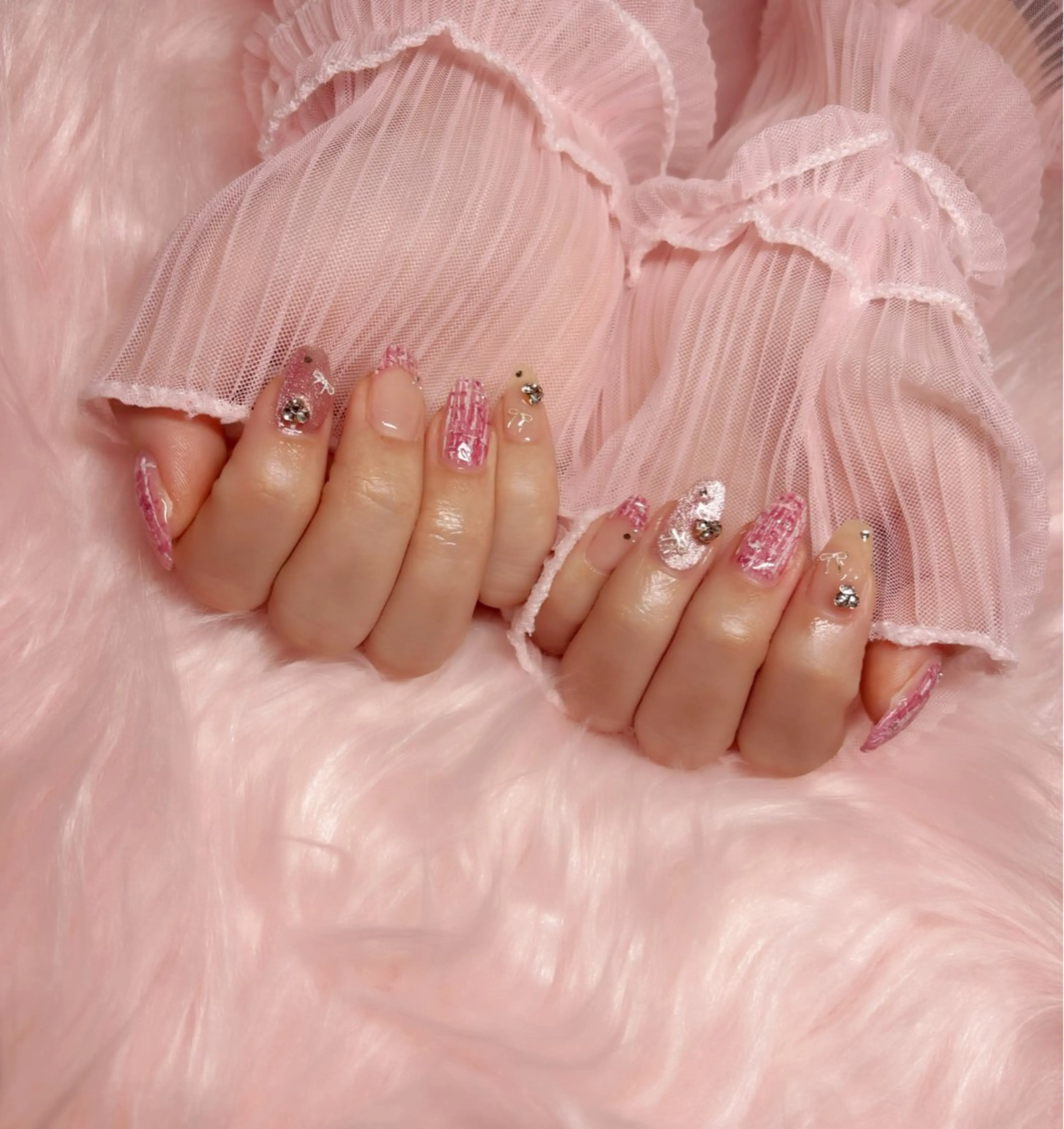 ネイル ピンク ツイードネイル ハンドネイル Nail Salon macherieのネイルデザイン