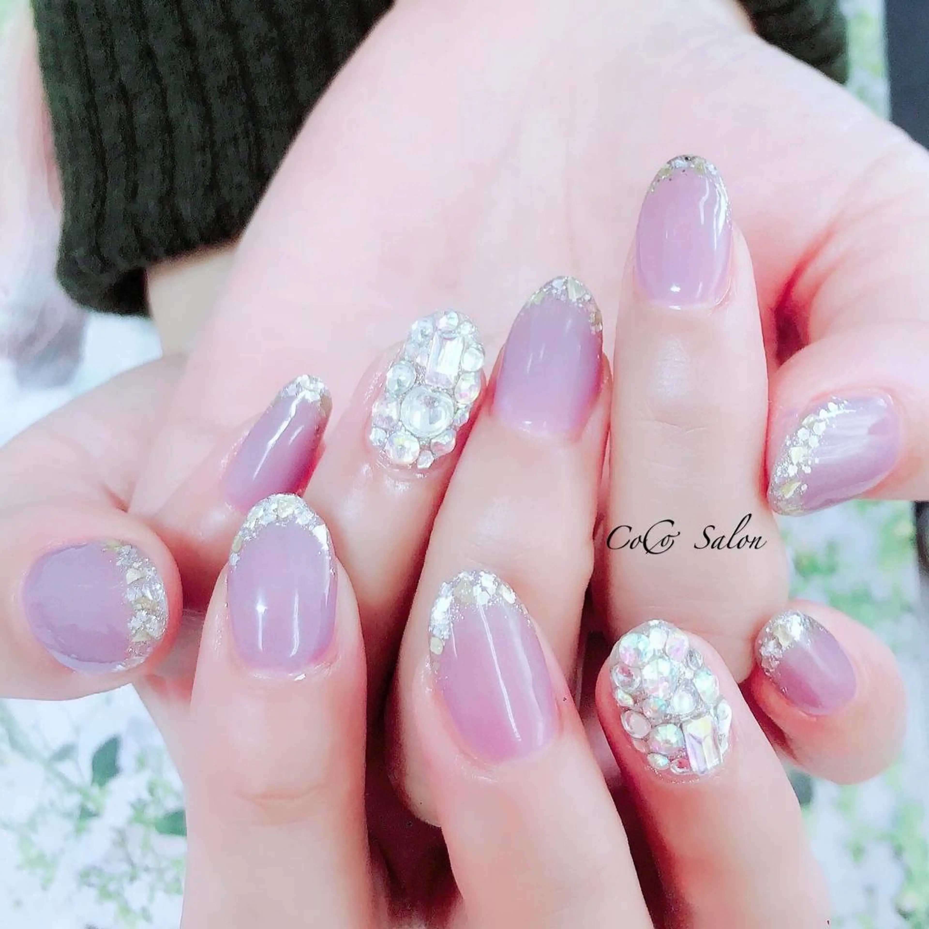 ネイル フレンチネイル ホログラムネイル パープル CoCoSalon ネイル/まつ毛予約のネイルデザイン