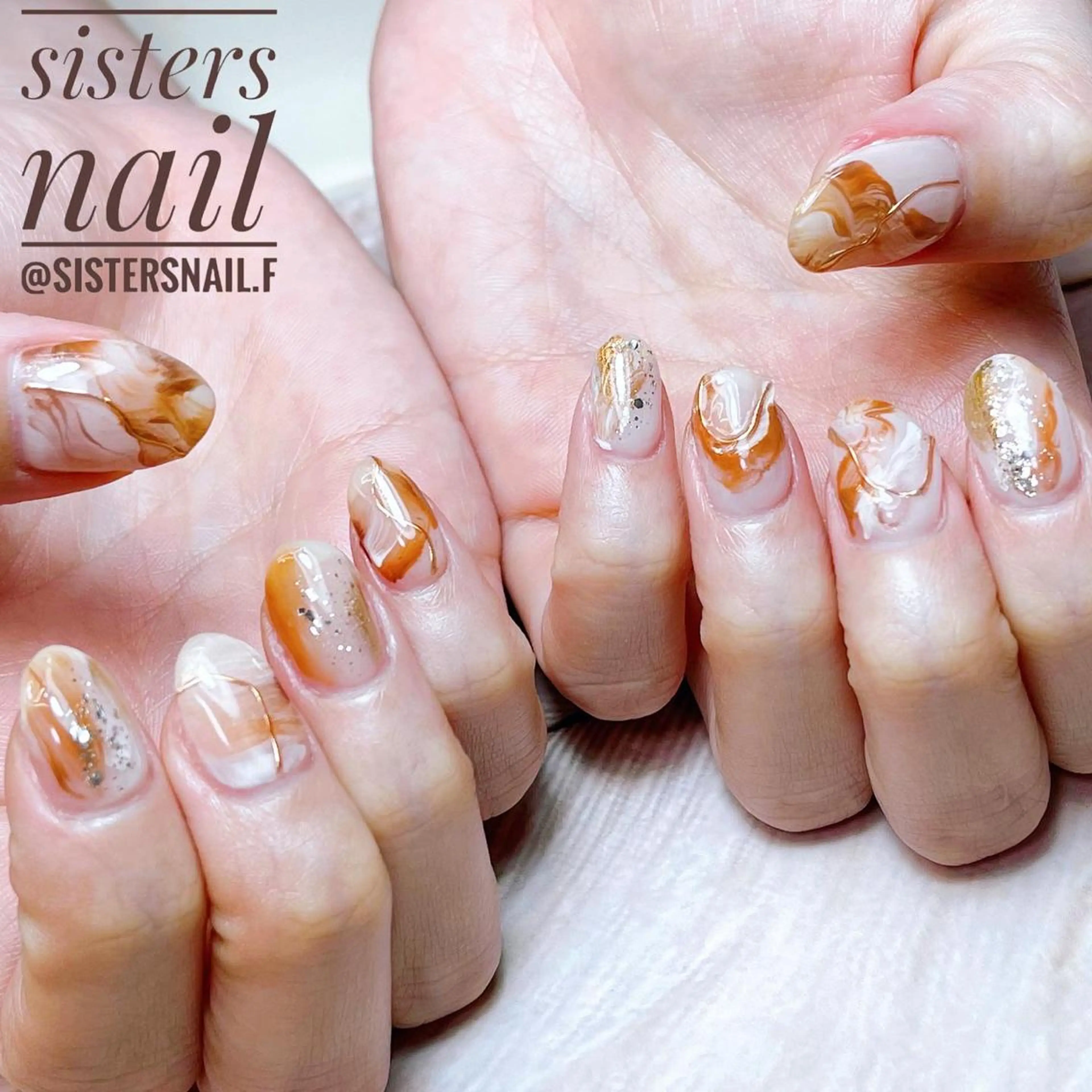 ネイル アートネイル ブラウン 大理石ネイル(マーブル) ミラーネイル ニュアンスネイル sisters nail.fのネイルデザイン