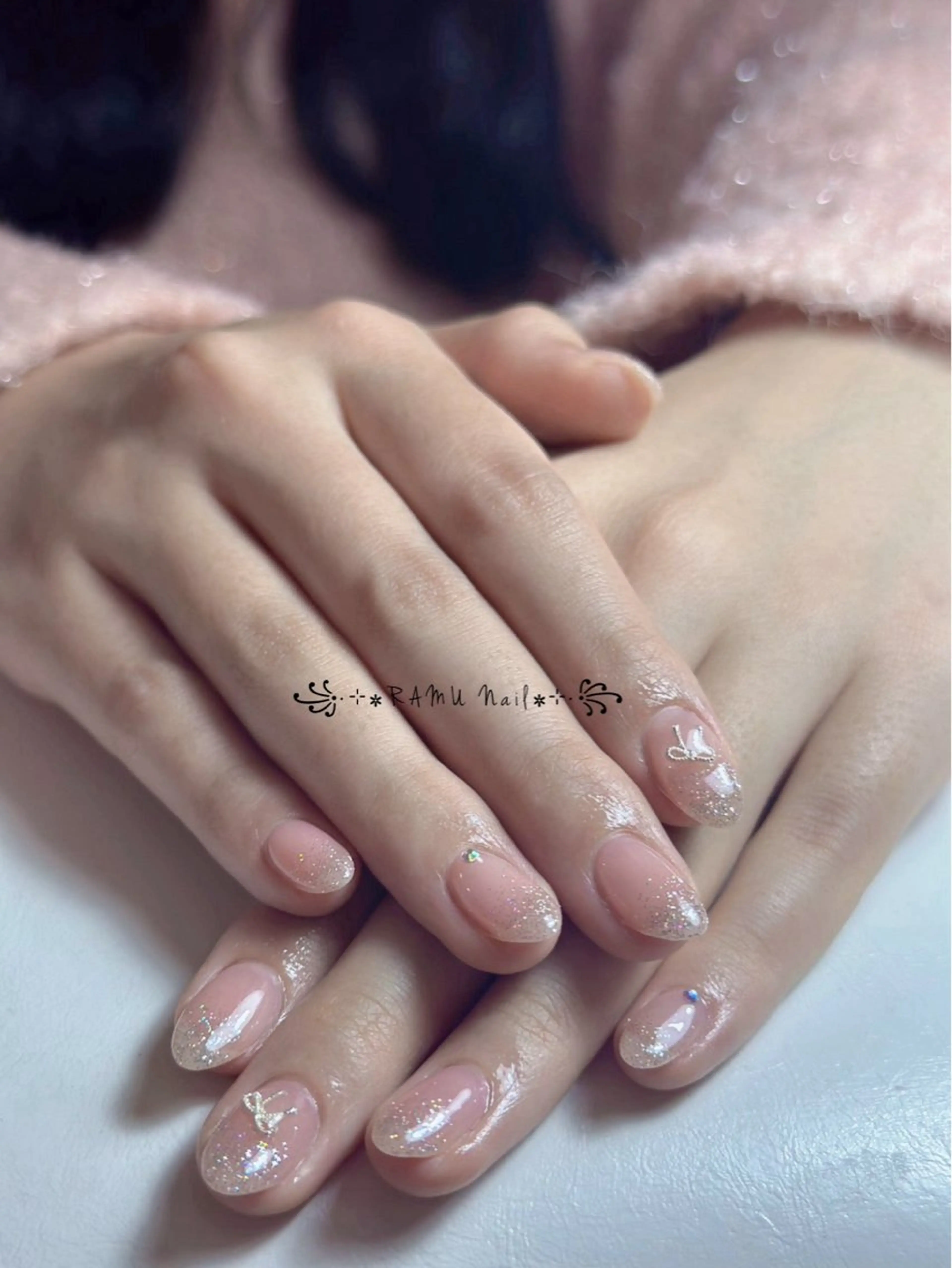 ネイル チークネイル フレンチネイル グラデーション キラキラネイル 韓国ネイル ハンドネイル RAMU Nail 恵比寿店のネイルデザイン