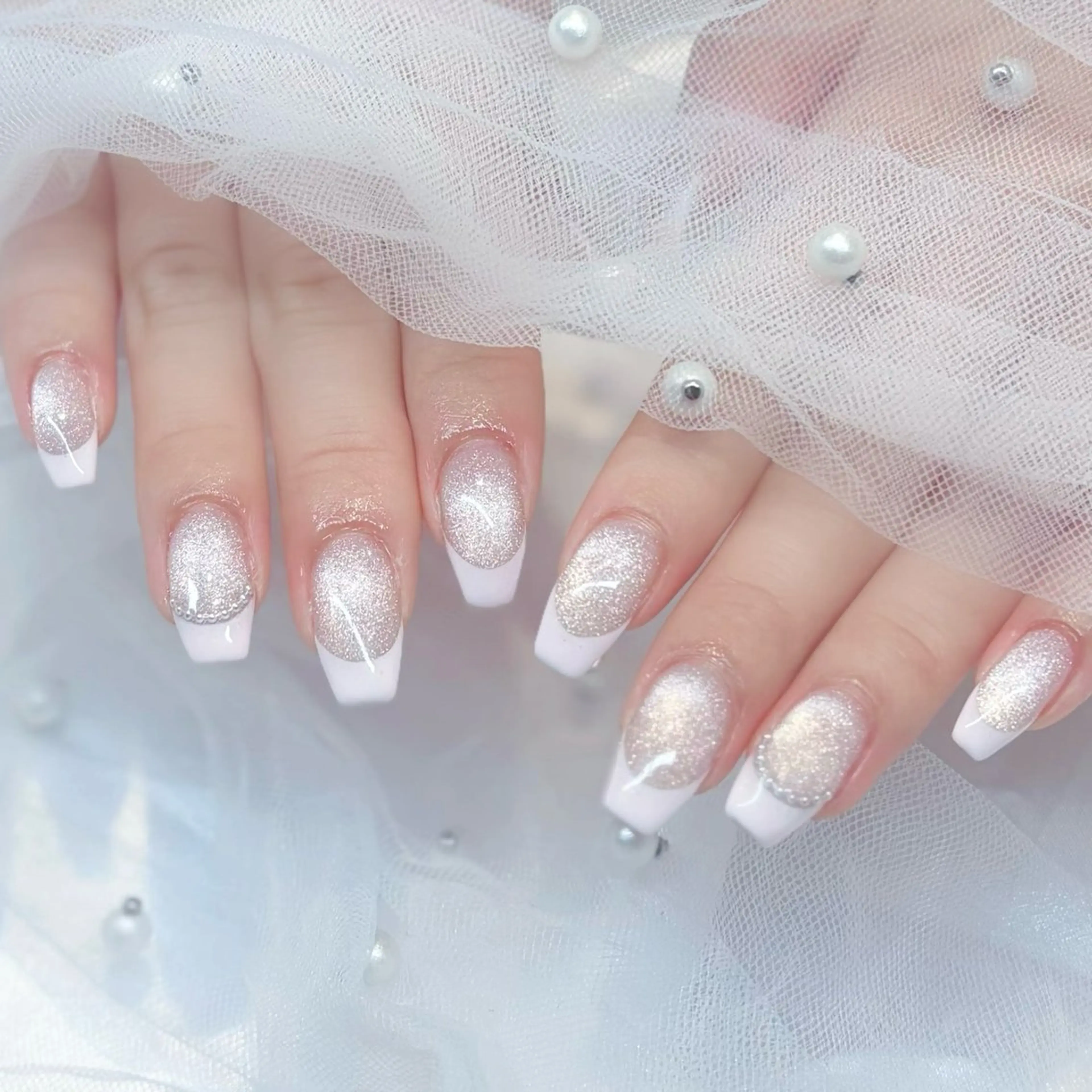 ネイル フレンチネイル キラキラネイル マグネットネイル 春ネイル ハンドネイル Keli Nail 難波のネイルデザイン