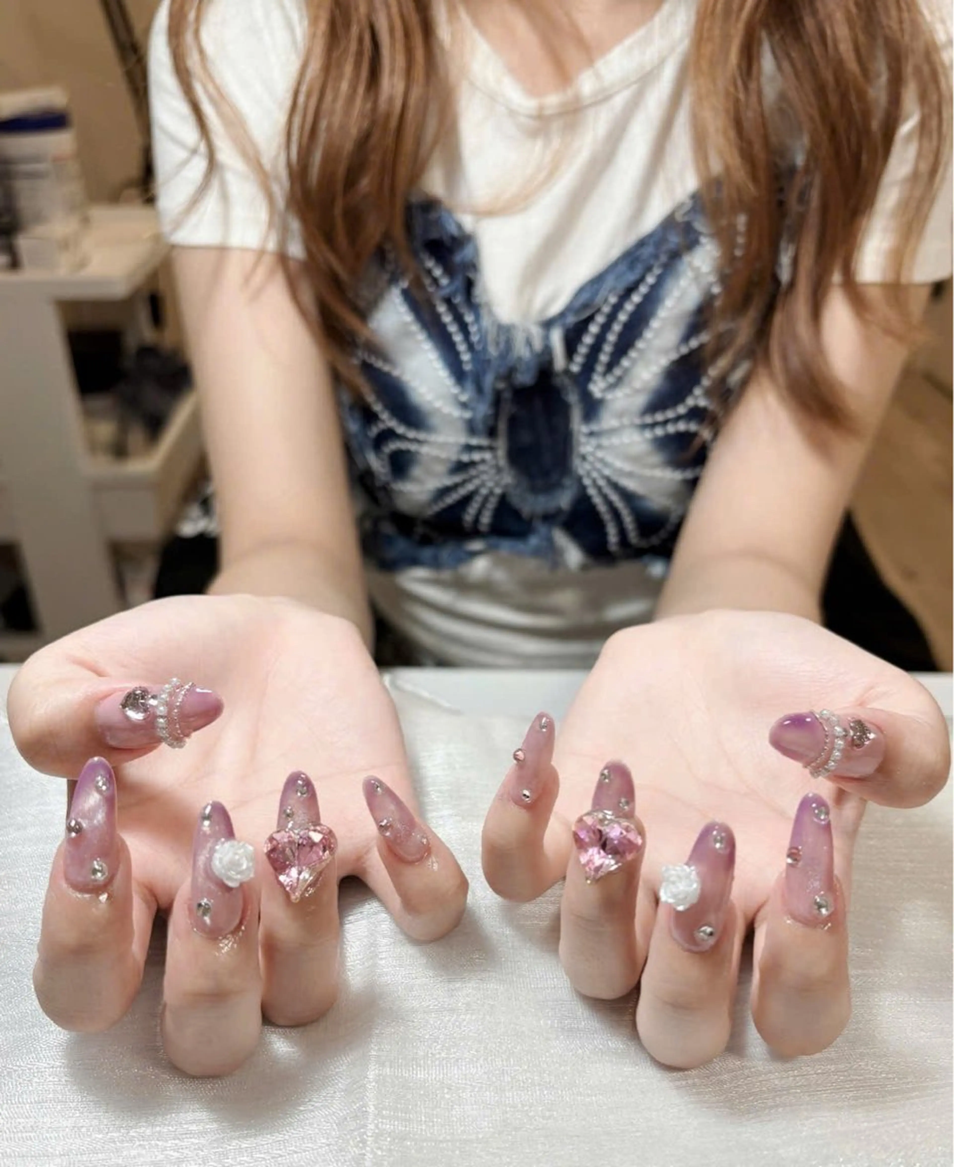 ロング／スーパーロング【長さ出し(スカルプ)】１０本アート付け放題/150分以内／オフ込みの写真