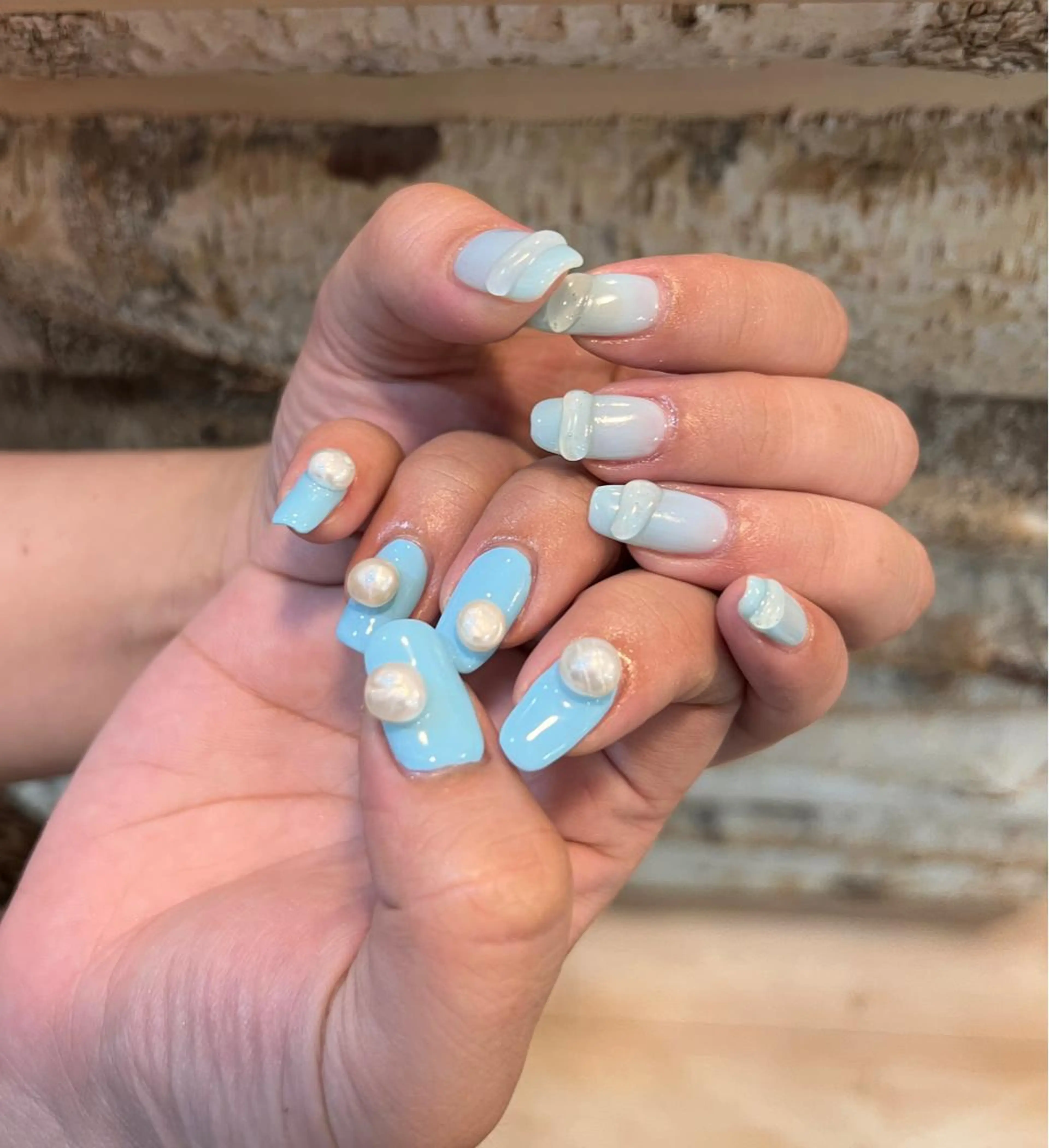 ネイル 水色 持ち込み いちじゅう あおいのネイルデザイン