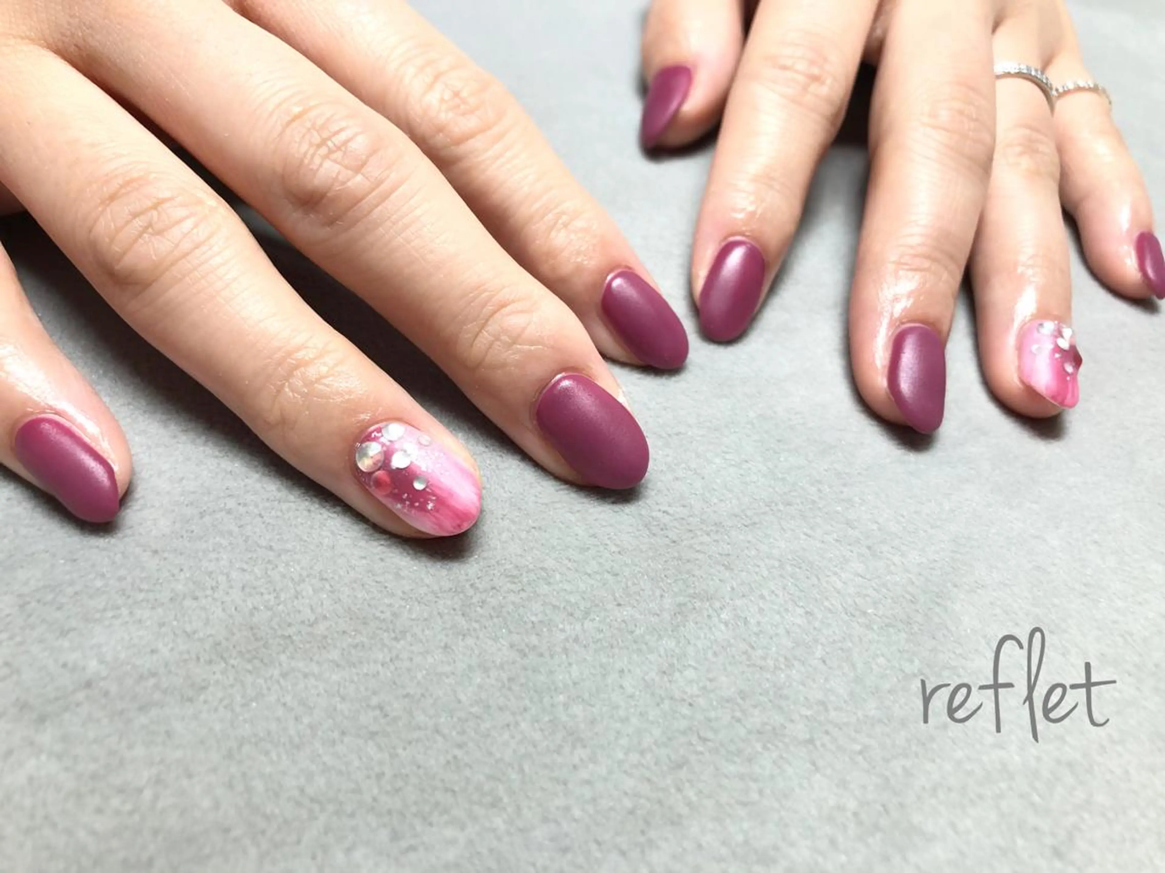 ネイル アートネイル マットネイル ワンカラーネイル ストーンネイル ハンドネイル reflet nailのネイルデザイン
