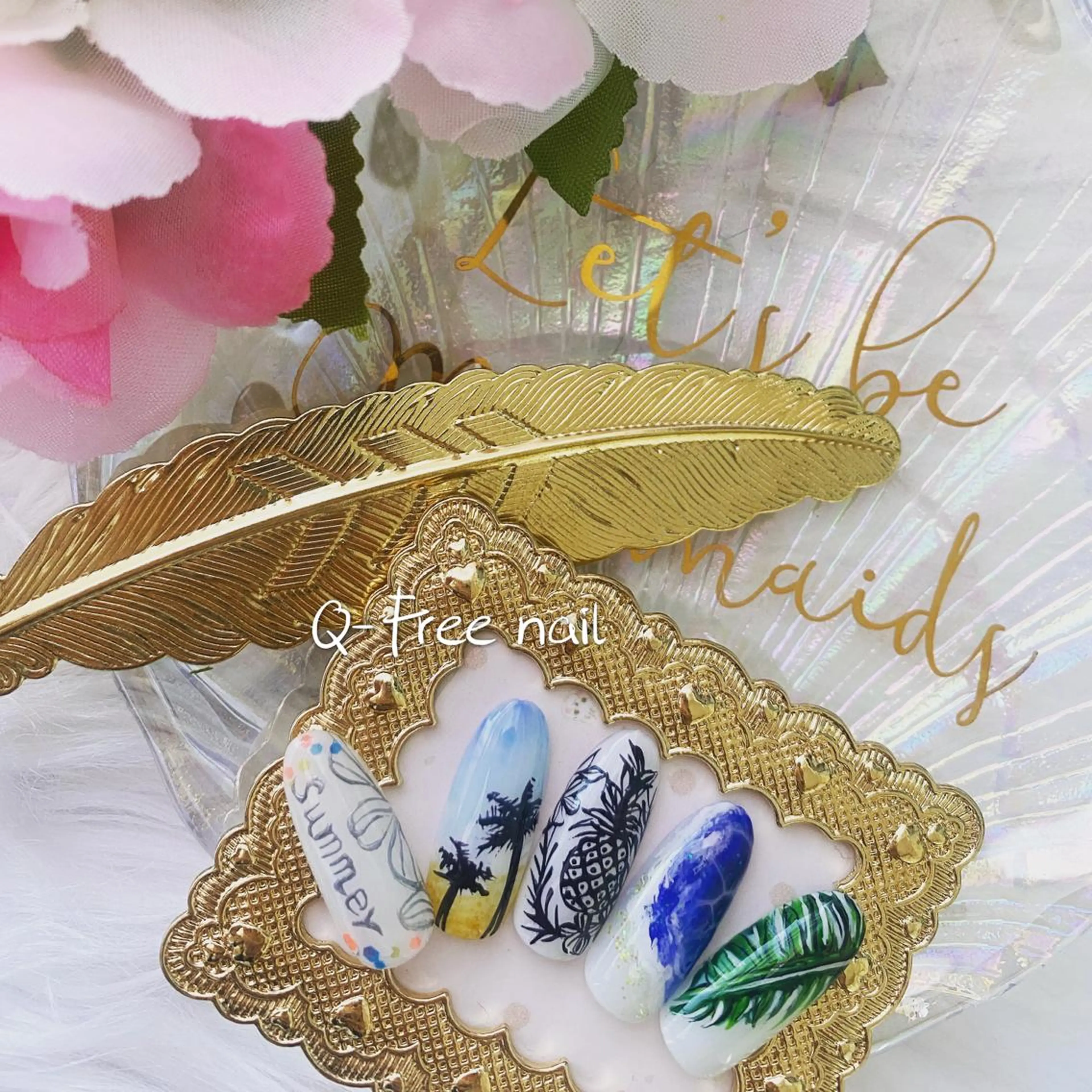 ロング カラー ネイル アートネイル Q Free nailsのネイルデザイン