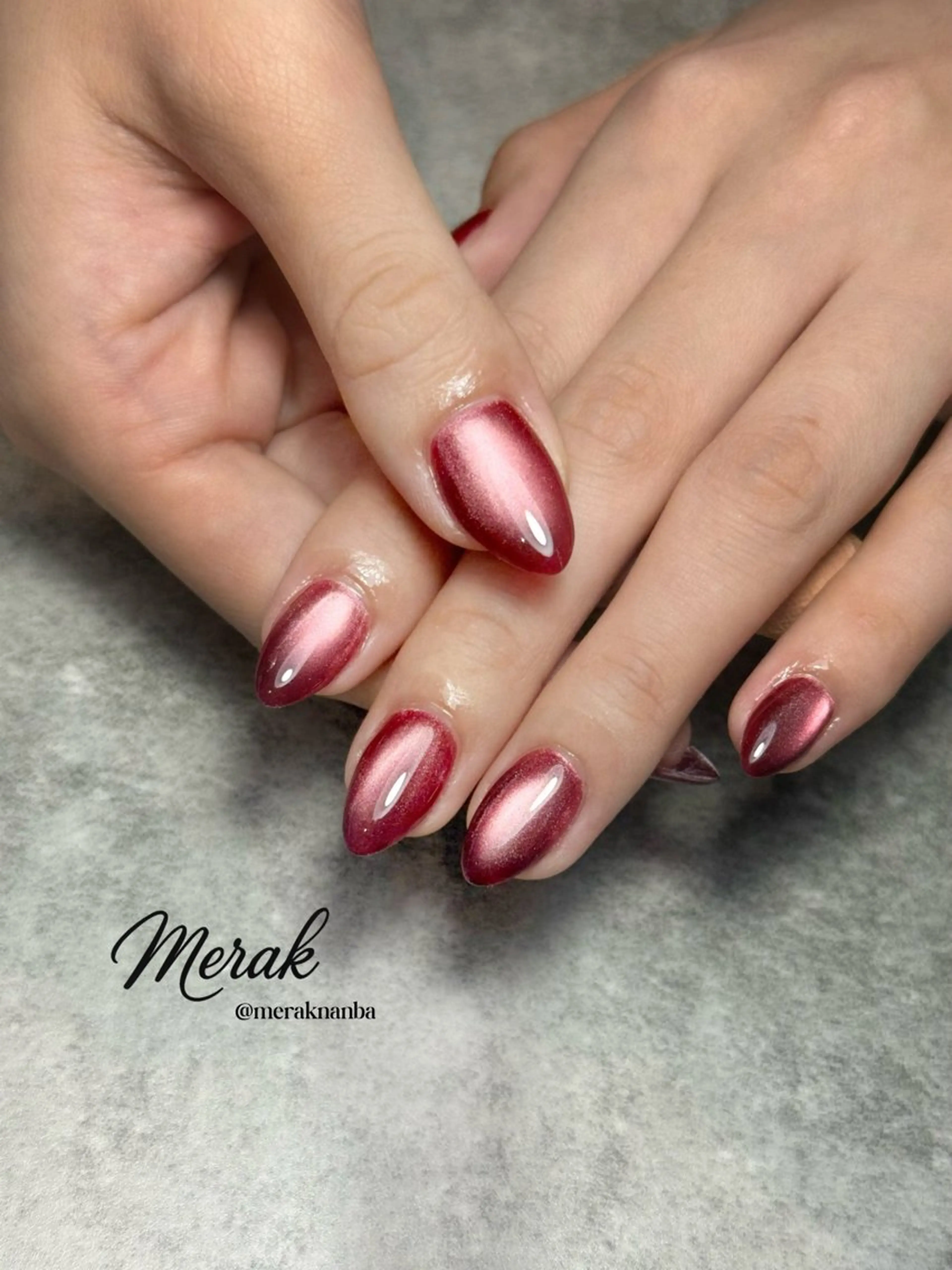 ネイル ボルドー フラッシュネイル フットネイル ジェルネイル マグネットネイル ハンドネイル Kurobuchi パラジェル長さだしのネイルデザイン