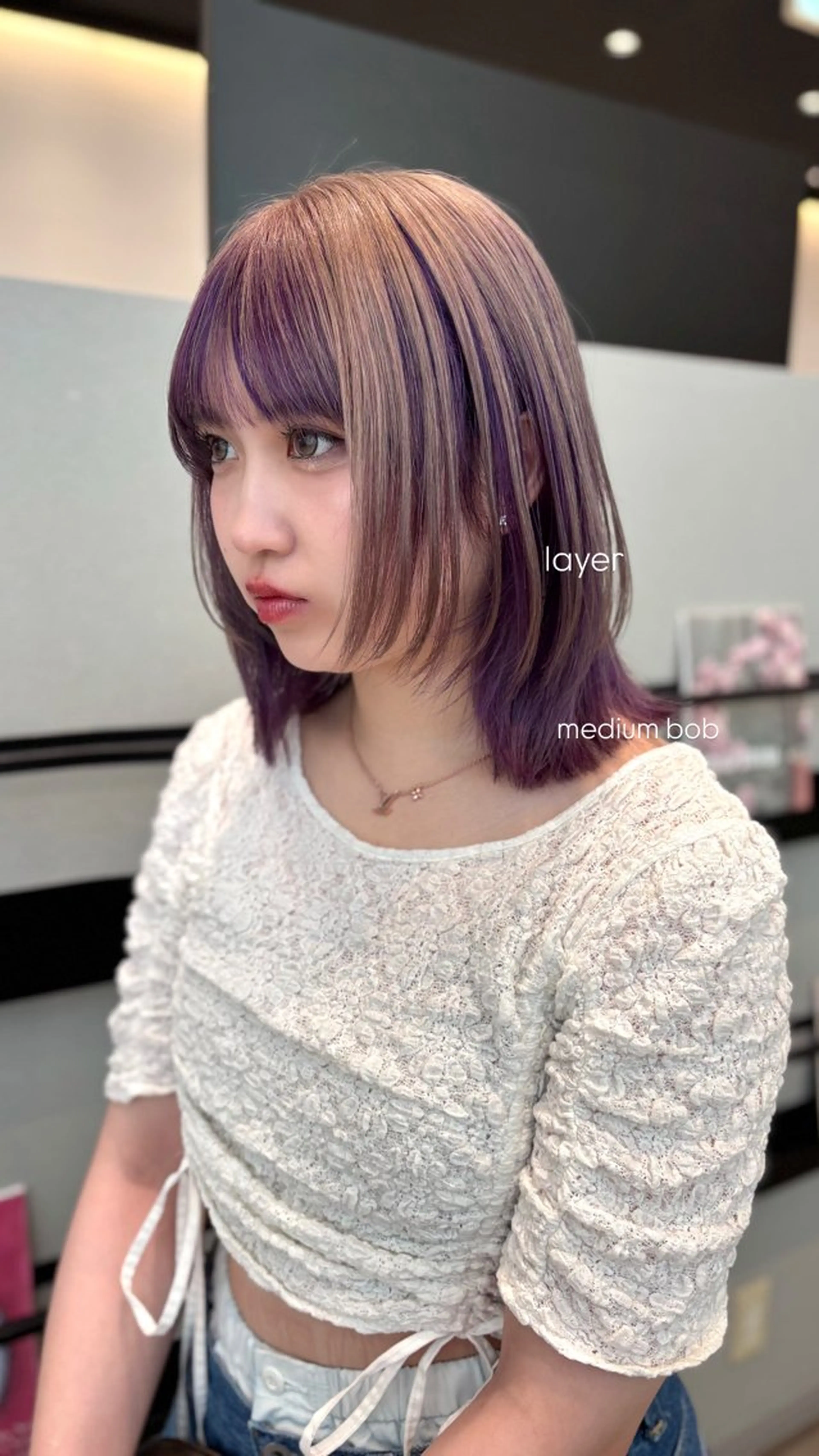 ミディアム カラー ブリーチ ボブ 伸ばしかけ レイヤーカット BELLA/天王寺/ 似合わせ/木浦心のヘアスタイル