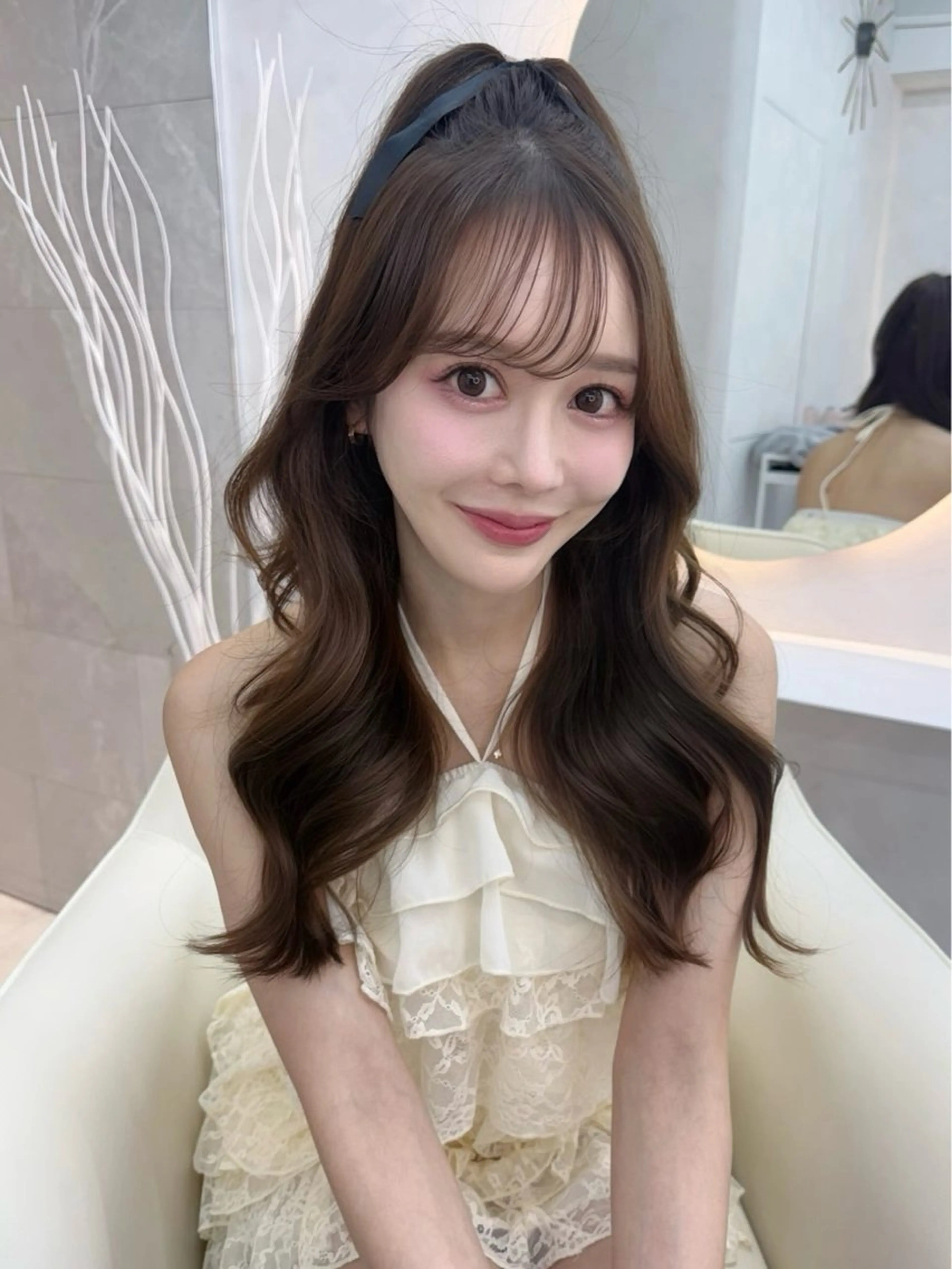 ロング ヘアアレンジ くびれヘア 顔周りカット ヨシンモリ 韓国風ヘア レイヤーカット ヘアセット 🦋高瀬寛菜🦋 韓国/ブリーチのヘアスタイル