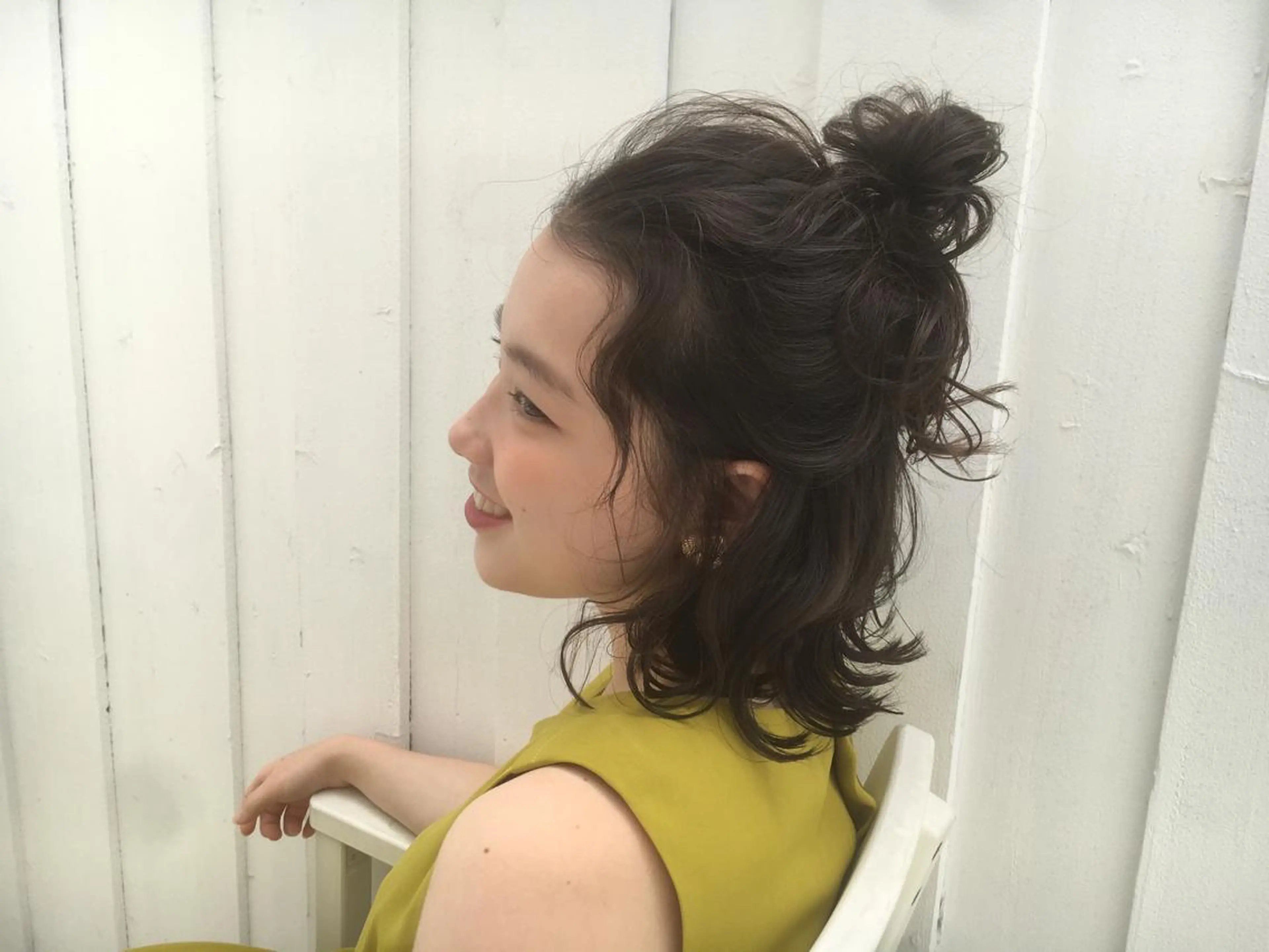 ミディアム カラー パーマ ヘアアレンジ 榎園 由美のヘアスタイル