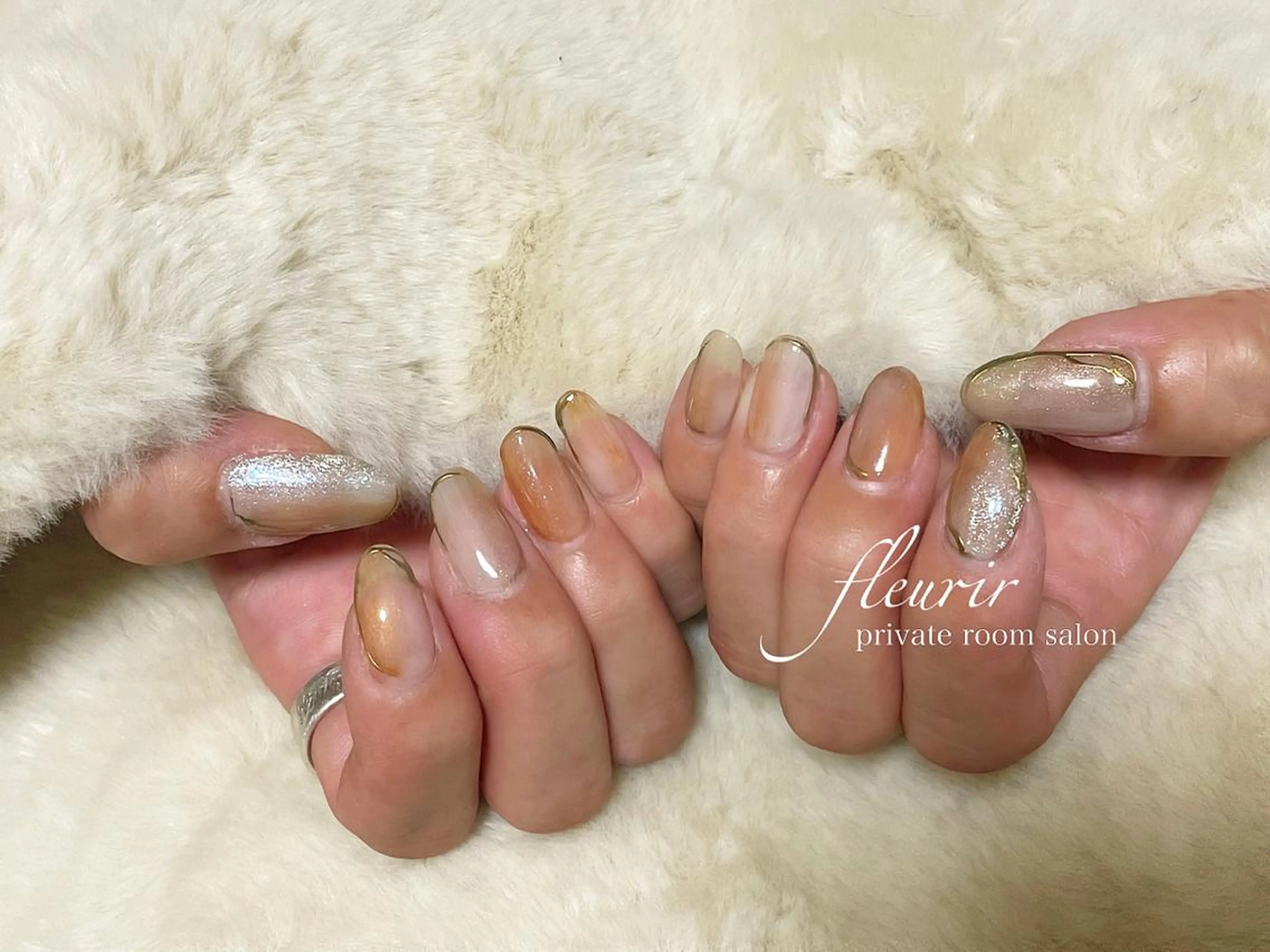 ネイル アートネイル ブラウン 長さ出し ジェルネイル ハードジェル フルリール 【プライベートサロンのネイルデザイン