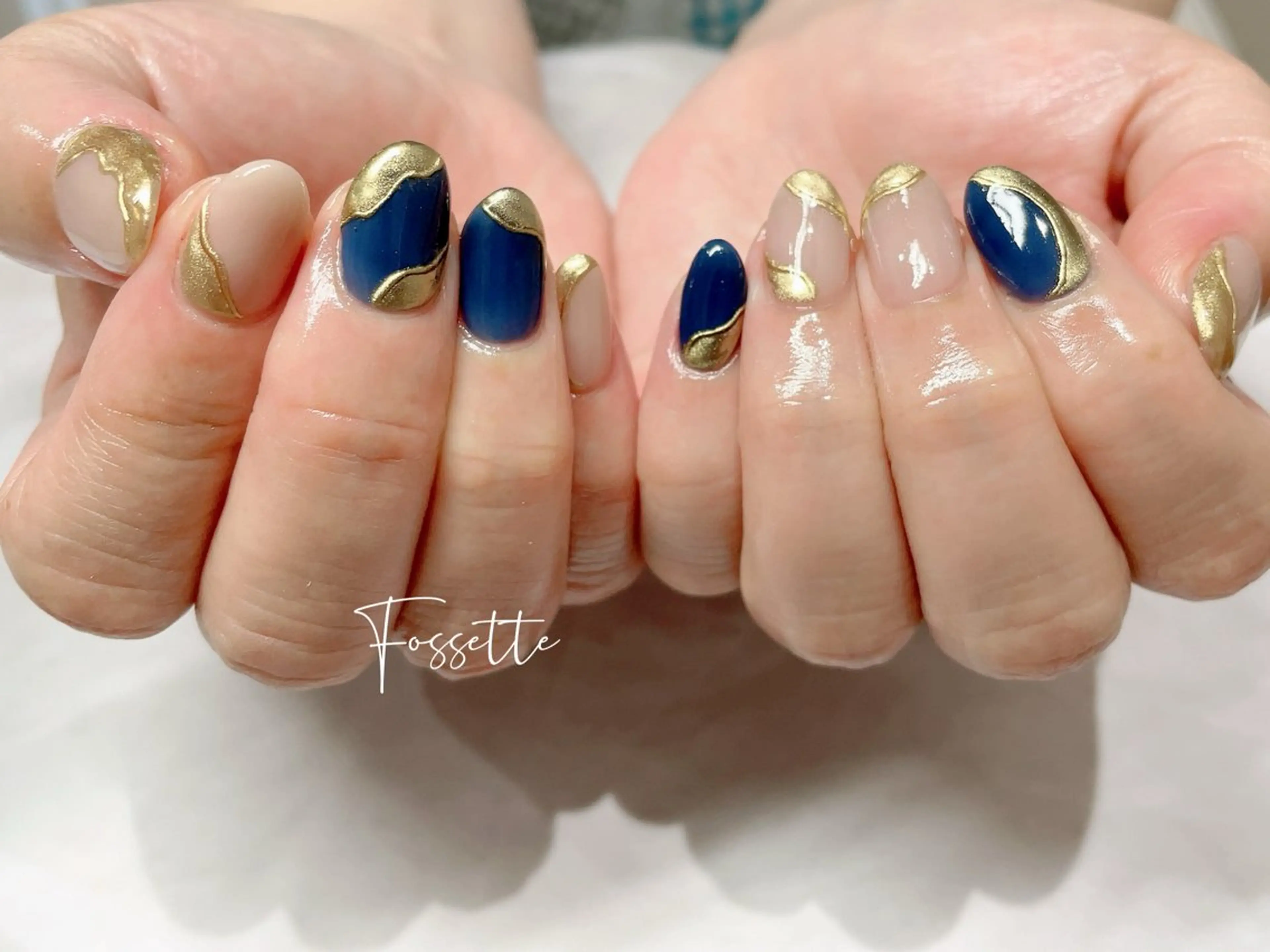 ネイル クリアネイル ミラーネイル ネイビー 夏ネイル nailsalon Fossetteのネイルデザイン