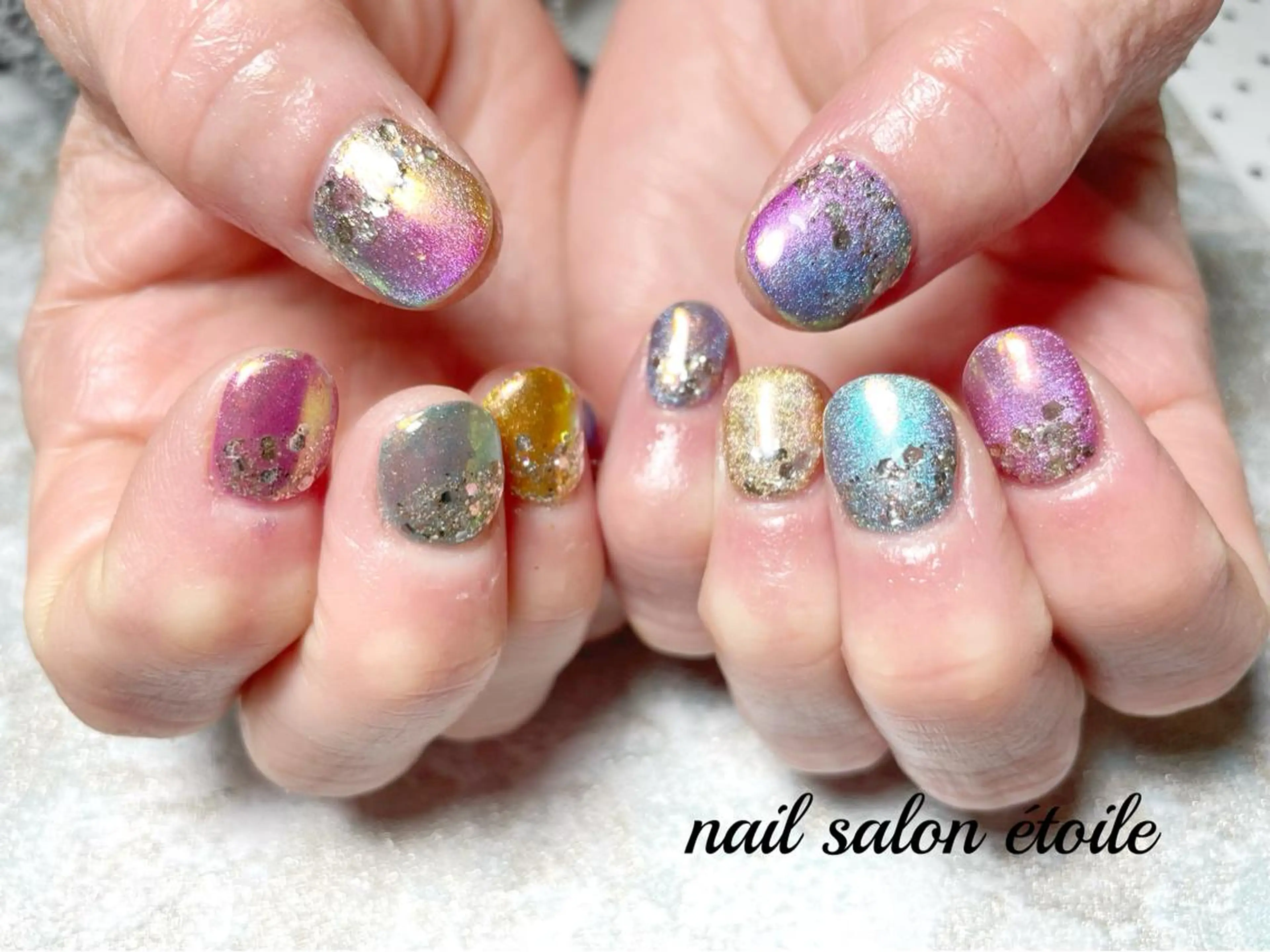 ネイル アートネイル オーロラネイル ジェルネイル キラキラネイル マグネットネイル ハンドネイル nail salon étoileのネイルデザイン