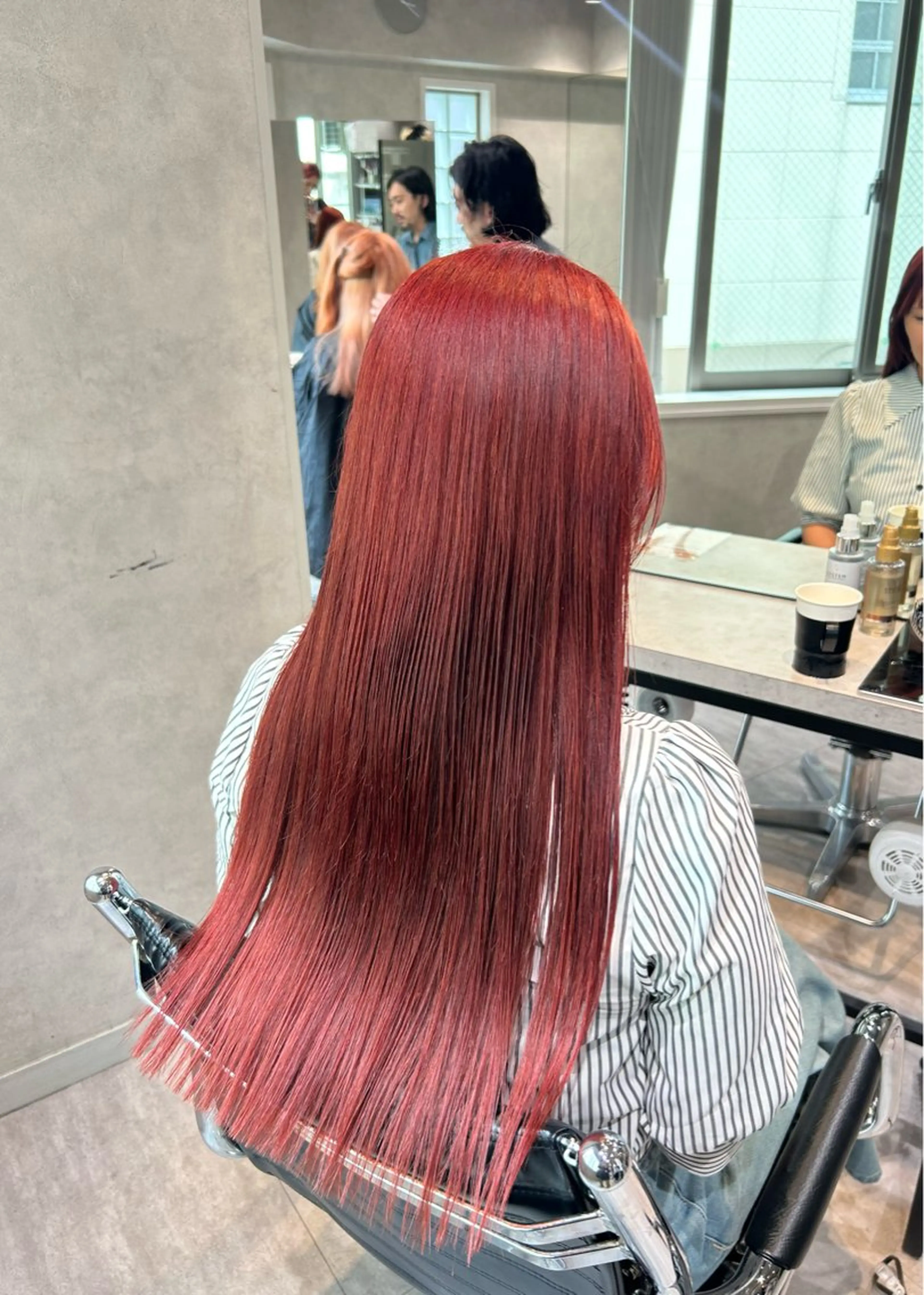 ロング カラー ブリーチ ダブルカラー ブリーチなしカラー オレンジ オレンジレッド ayano/パーマ/ 暖色カラーのヘアスタイル